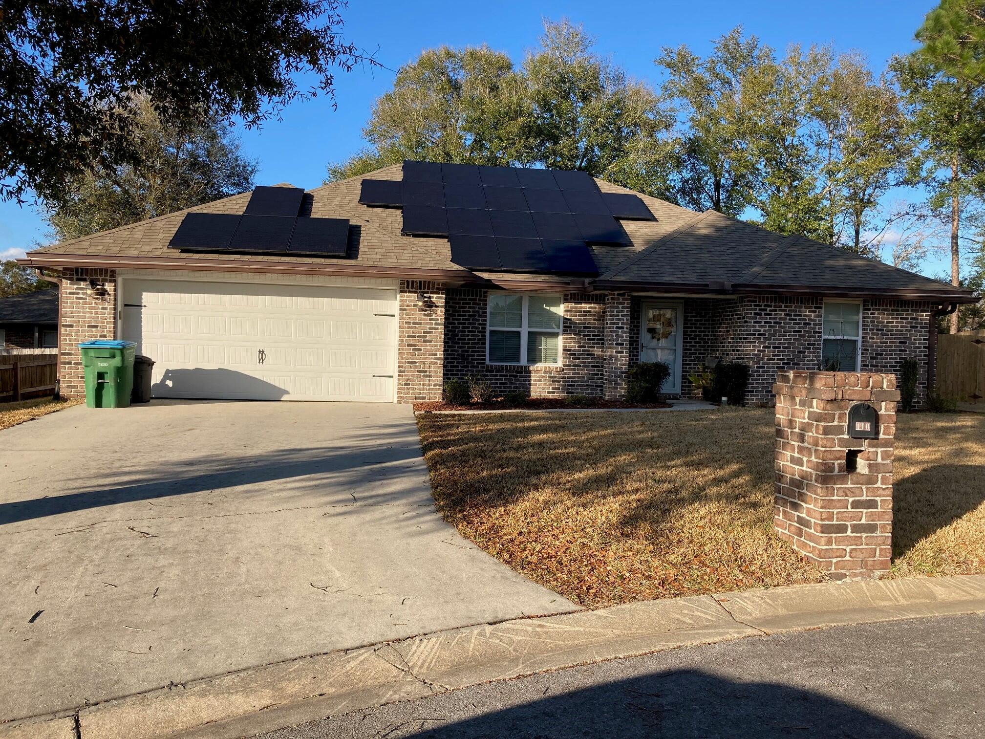 Very nice 3bed/2bath split design with a study/office.  9ft ceilings, porcelain tile and gorgeous kitchen with granite countertops and bar. Master suite offers 8ftx4ft tile shower with 2 shower heads on opposite sides, double vanities, built-in gun safe, and large walk-in closet. Nice sized covered lanai (screened in porch).  Outdoor shed and fenced in backyard. Sprinkler system and NEMA 14-50 garage charging system for your EV.  Lower electric bills with the installed solar panels.