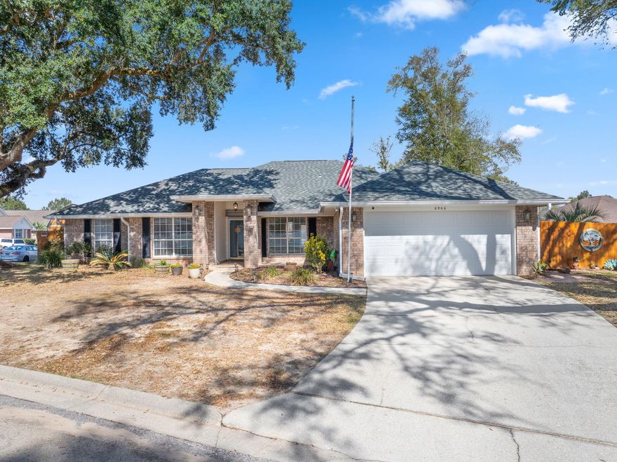 Welcome to this meticulously maintained home - nestled among the BEAUTIFUL and mature Heritage Oak Trees in the Sundial Estates neighborhood in Milton, FL. Located minutes from the beach, airport, and Pensacola points of interest. Recently upgraded with a newer roof, new privacy fence, fresh interior paint, new Smart Garage opener, and a whole house PEX plumbing system for ultra efficiency and peace of mind in the cold winter months. Also armed with Hurricane protection by Rebuild N.W. Florida including shutters and garage door, as well as  an ADT security system with exterior security cameras. Featuring a split floor plan, you enter through the thoughtfully designed foyer with classic french doors to the office space on your left, and the formal dining space - framed by GORGEOUS rounded archways - to the right. Straight into the open concept living space that seamlessly blends into the kitchen with upgraded stainless steel appliances & quartz countertops and a breakfast nook that has a view of the screened in lanai. Down the hall past the kitchen is the primary suite with THE MOST AMAZING ensuite - Boasting 2 walk-in closets, walk-in tiled shower, linen closet, and double vanity. Side exterior door out of the primary bedroom that leads to the STUNNING salt water pool. The laundry room includes a 3 year old Maytag washer and dryer that convey with the sale of the home. The opposite side of the home holds the 3 additional bedrooms and full bathroom. The fenced in backyard also houses a fantastic shed/workshop for additional storage, hobbyists, or a man-cave/she shed! Schedule your showing today!
