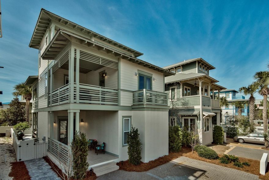 A house in Water's Edge is a beach lovers dream on the east end of County Hwy 30A. Park your car and relax all week. 4 bedrooms, 4 baths, 4 decks, private pool, hardwoods, shiplap walls, seamless glass showers, wood beams, built in bunks, 3rd floor bunk room for 8. Steps to the Gulf of Mexico w private deeded beach access. Rosemary, Seacrest and Alys Beach each a 5 minute walk. The east end of 30A boasts prime dinning, shopping and endless beach activities including hiking trails and Lake Powell Dune Lake for fishing and kayaking. Rental information available upon request.