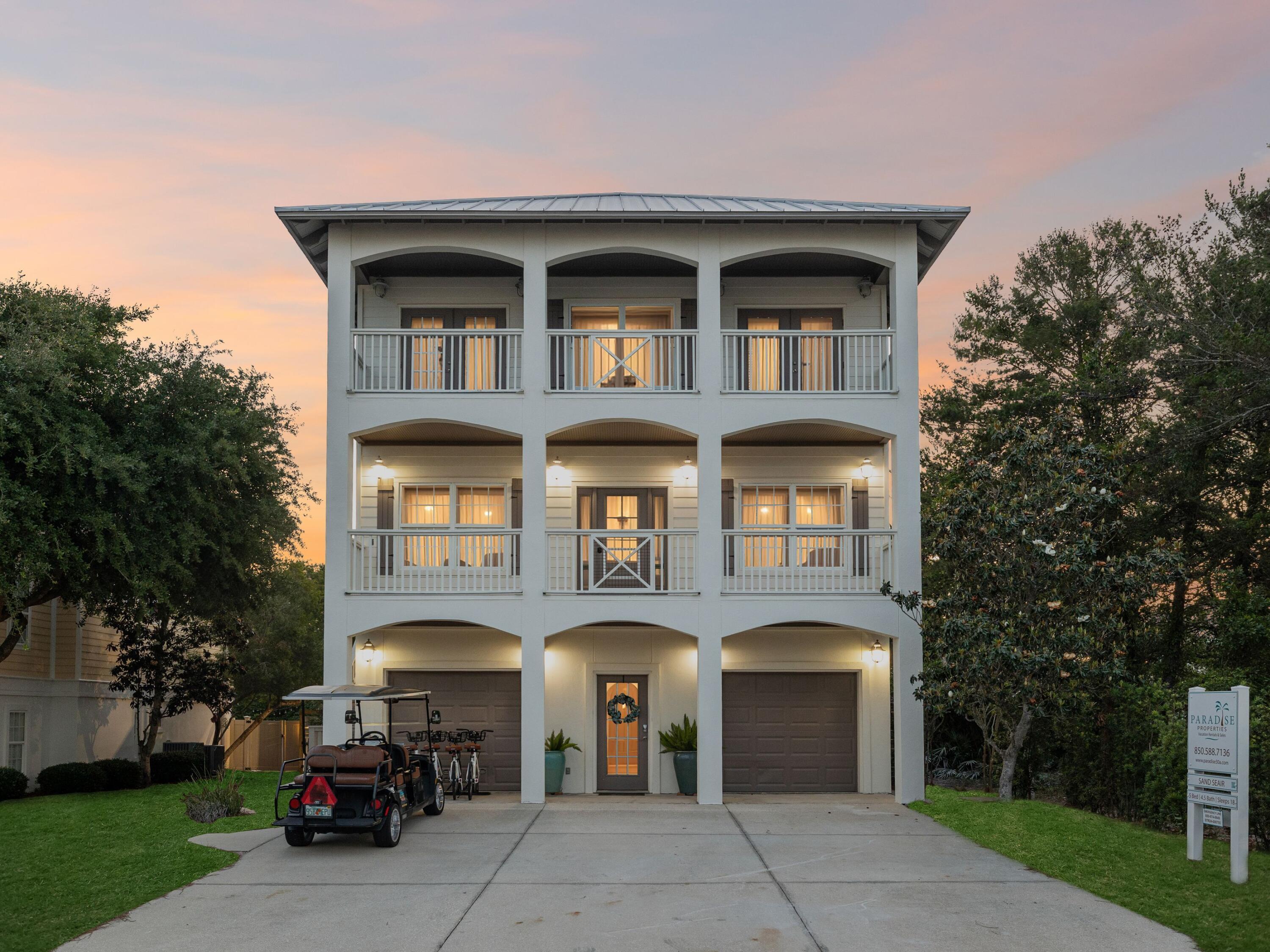 Tucked away on a quiet private street in Inlet Beach, just moments from the beach, this beautifully updated coastal retreat offers over 3,300 square feet of thoughtfully designed living space. With 5 bedrooms, 4.5 baths, a private carriage house, and a resort-style courtyard with pool and spa, 24 High Tide Way blends privacy, luxury, and walkability to 30A.The main house spans three levels and includes four bedrooms, featuring a first-floor guest suite and a spacious third-floor primary suite with vaulted ceilings, a private balcony, a large walk-in closet, and a spa-like bath. Two additional guest rooms complete the third floor, one with built-in bunks and access to a generous covered balcony. At the heart of the home, the second floor showcases a beautifully renovated kitchen and laundry area. Anchored by an oversized quartz island, the kitchen features a 6-burner gas range, new appliances, custom cabinetry with brass hardware, designer lighting, and a light-filled breakfast nook. Engineered hardwood floors, high ceilings, crown molding, and arched doorways enhance the home's character and warmth.
Connected by a covered breezeway, the two-story carriage house includes a full kitchen, living room, spiral staircase, private bedroom, full bath, and a queen-size sleeper sofa.
The private courtyard has been completely transformed with new pavers, an expanded patio, a resurfaced pool, Hayward equipment, an Omnilogic smart controller, and a gas-heated spa. Additional upgrades include new HVAC units in the main house, a new water heater, fresh stucco, interior and exterior paint, and brand-new decks with upgraded flashing and waterproofing.
With easy access to 30A and Highway 98 and a short bike ride to Rosemary Beach, this home offers the ideal blend of comfort, convenience, and investment potential.