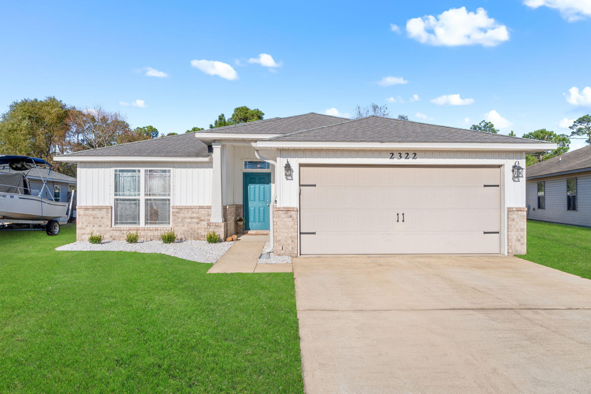 Welcome to 2322 Duncan Ridge! Attractively priced for Holiday home shopping and absolutely adorable inside.Three bedrooms, two full bathrooms, with a split floor plan design. The dining room faces the backyard with double French door access. The yard is fully fenced with an additional concrete slab for a grilling area.The primary bedroom features a separate walk-in shower and soaker tub. It also has an oversized walk-in closet.The kitchen oversees the living room with a wrap around counter top. Taller cathedral ceilings in the main area with an abundance of natural light pouring in.This home also features a brand new AC unit and has a water purifier installed! The appliances will convey with the home. And the sellers can offer a flexible, closing date. Put this home on your shopping list! It's less than 10 minutes from the beach, no flood zone, underground utilities, and near the schools And stores.
This is a close commute for Hurlburt Field AFB if you're stationed here as well. 
