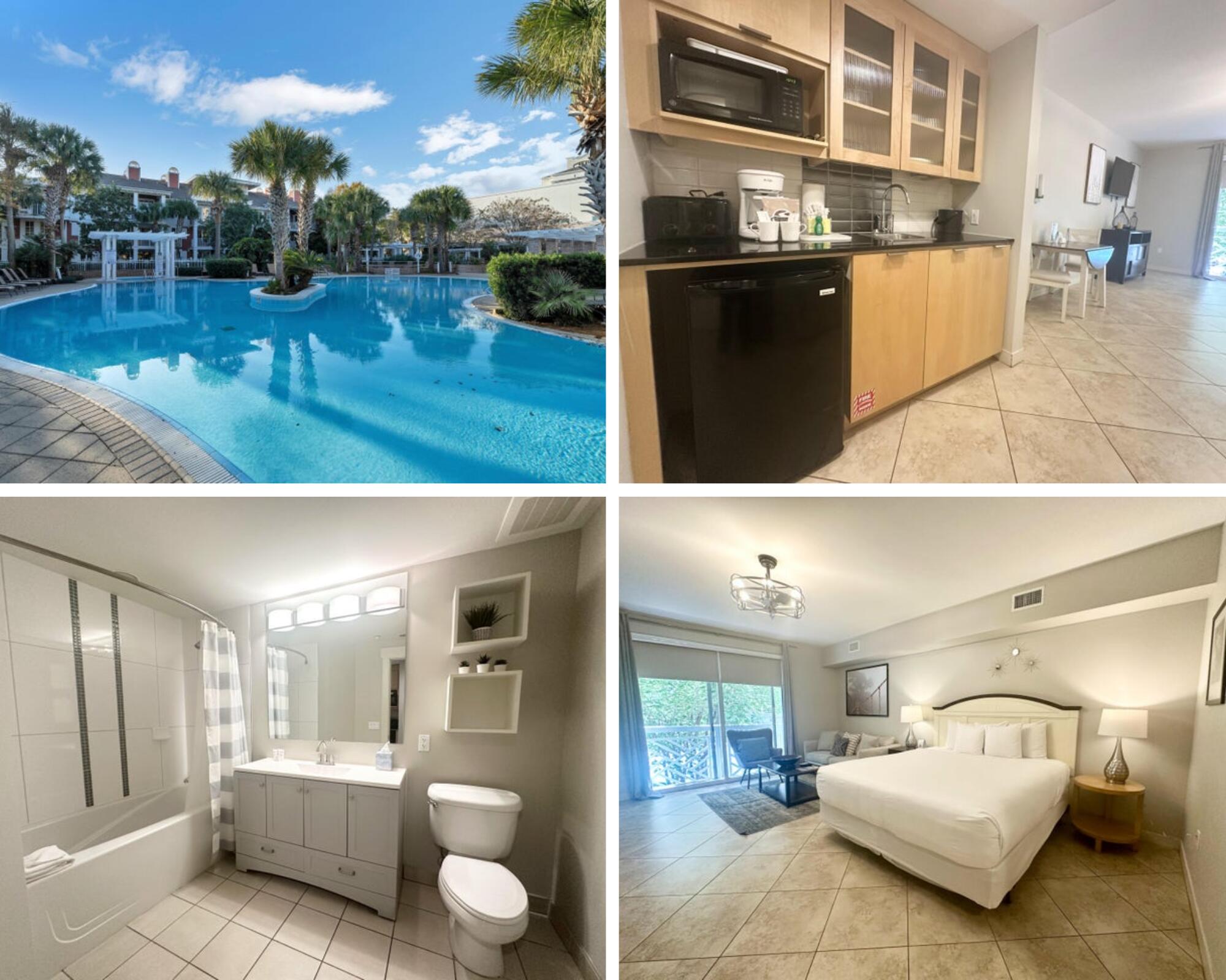 Welcome to your investment slice of paradise within the beautiful Sandestin Golf and Beach Resort! This thoughtfully designed studio boasts a rental-ready layout with no carpet for easy maintenance, a convenient breakfast kitchen, and a full bath featuring a shower/tub combo with a remodeled vanity for added storage. Positioned on the 2nd floor, enjoy serene views of the pool and spa. As a resident of Sandestin, you'll indulge in an array of resort amenities, including a marina, championship golf courses, over 20 casual dining options, tennis courts, sparkling pools, and pristine beaches. Whether you're unwinding or seeking adventure, there's something for every lifestyle. Bahia owners also enjoy exclusive privileges such as access to the private Solstice Club on the Bay. This exclusive club offers a large grill, outdoor gas fireplace, indoor bar, flat-screen TV, and both indoor and outdoor seating, all with breathtaking views of Choctawhatchee Bay. Perfectly situated adjacent to the conference center and the vibrant Village of Baytowne Wharf, indulge in premier dining, shopping, and entertainment just steps from your door. Additional perks include access to the Grand Sandestin fitness center, gated underground parking, and a private owner storage area. Don't miss this opportunity to own a piece of Sandestin's coastal lifestyle and start creating memories that will last a lifetime. Schedule your tour today!
