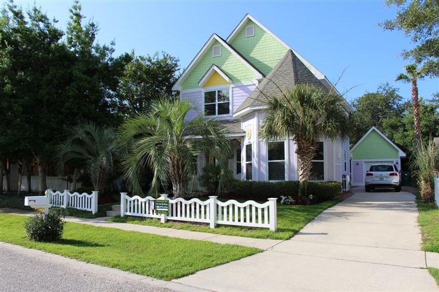 Contract Pending, but accepting back-up offers! Victorian charm with new construction quality built 2004 3 or 4 bedroom (office) 2 1/2 bath, one car garage, house of superior construction with 2x6 walls and 12 foot ceilings and 10 foot doors. Brick patios and walkways. Expert landscaping, palm trees and brick walkways. Best location and next to community pool, grass field and two koi ponds. Neighborhood located 32ft above sea level one of the highest points in Destin. Walk to beach in less than 5 minute. You are living on the beach, but also a nice neighborhood with many year round residence.Well built home and best location in community. Octagon shaped office with 16ft high ceilings. Bright colorful beach home. Easy access to shopping, beach and Eglin Air force base.