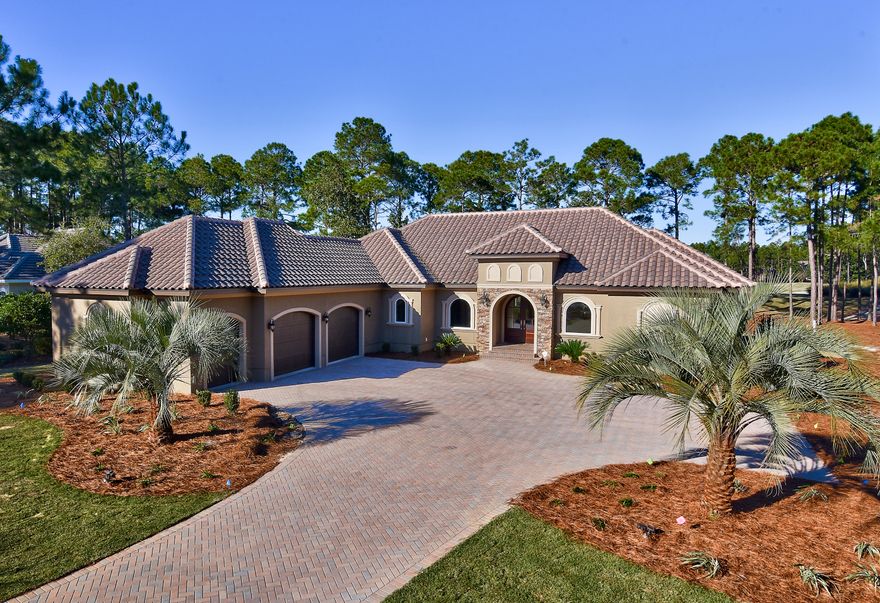 ACCEPTING BACKUP OFFERS- Contingencies.BRAND NEW AT A GREAT PRICE! Stunning views from every room, situated alongside the lush greens of the Raven golf course and overlooking the signature Island Green hole #6. This three bedroom, three and half bath stucco and stacked stone home welcomes you with lush landscaping including pindo palms, majestic oaks, citrus trees, hydrangeas, flax lilies, lantana and more. Also, includes an office that can be used as a fourth bedroom. Your first impression will be lasting as you are greeted with stately solid Mahogany double doors with beautiful arched glass. The quality and attention to detail in this home will not escape notice. Custom features include Porcelain tile floors in a hand scraped wood design throughout the entire home.