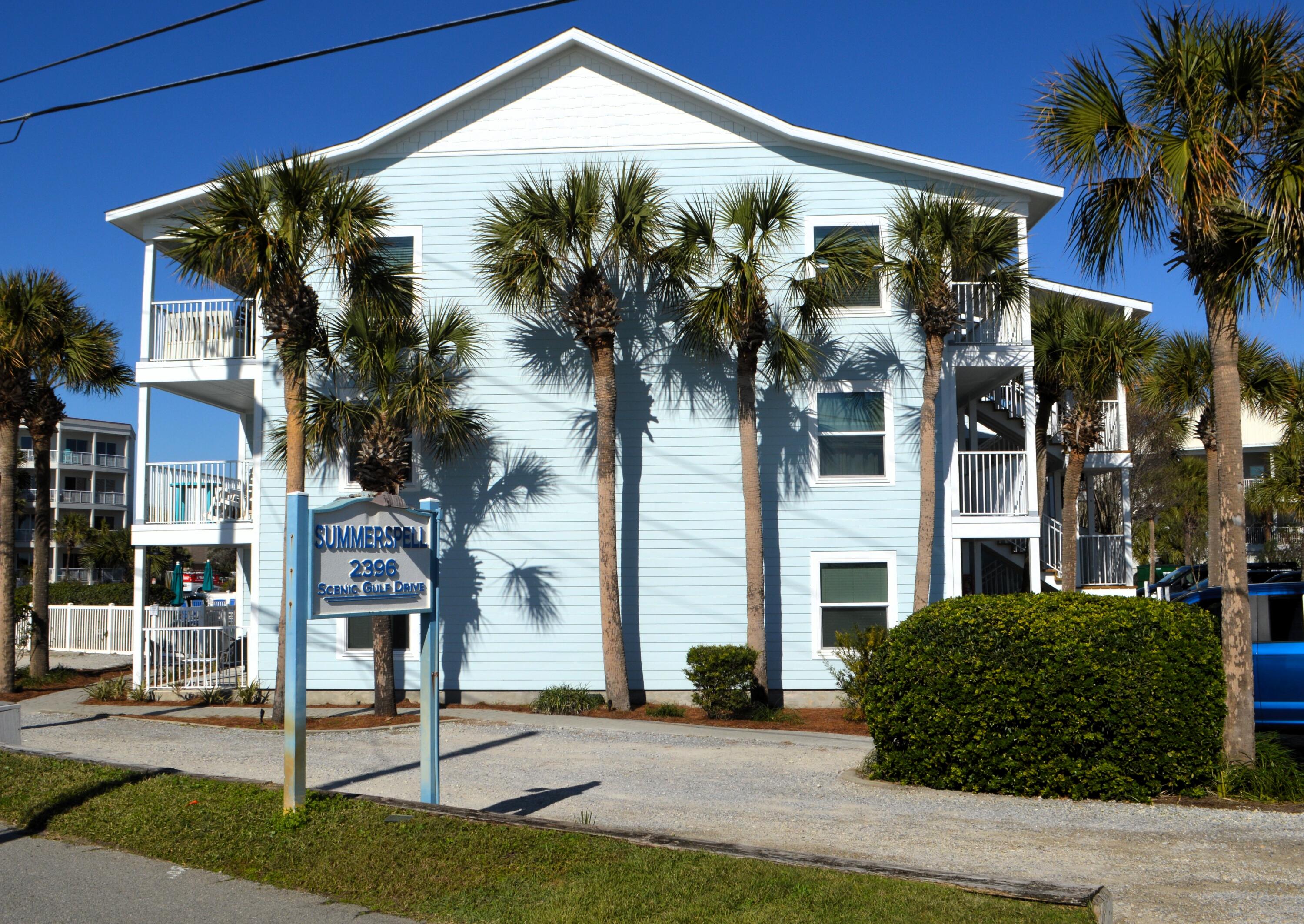 PET-FRIENDLY, WHOLE BUILDING RENOVATIONS! Don't miss your chance to own this stunning first-floor, poolside unit in a highly sought-after complex just steps from the sugar-white sands of Miramar Beach! This beautifully renovated condo is perfectly situated, with laundry and parking right outside your front door and direct access to the pool and hot tub through your private back French doors. This complex just completed its required 30-year Milestone Inspection, and the $60,000 special assessment has been fully paid giving you peace of mind and hassle-free ownership! Inside, you'll find a thoughtfully designed layout featuring triple bunk beds for extra sleeping space, a custom-built king bedroom with a twin loft bed, An en-suite bathroom and additional half-bath in the hallway.