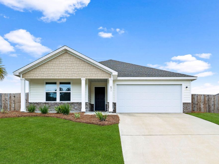 Occupying a landscaped quarter-acre lot, this two-year-old home is a wonderful opportunity to secure a spacious residence home with nearly-new fixtures. From the moment you step inside the front door, it feels like home. Within the hardy board-brick exterior, this single-story traditional-style residence. It has an open-concept great room with a designated dining area overlooking the rear yard. the covered patio offers a shady space for embracing an outdoor Florida lifestyle. The spacious kitchen boasts fresh white cabinetry, a corner pantry, granite counters and stainless steel appliances. A separate laundry houses the full-sized washer and dryer. The split floor plan has a nicely proportioned primary bedroom with a private bath and walk-in closet. Three additional bedrooms share a family bathroom with a shower over the tub. The wide driveway provides parking for multiple vehicles, along with a two-bay garage for your golf cart and beach toys. Just off Highway 20, the community of Cross Creek Estates offers a neighborhood pool and a family playground, with local schools and amenities nearby. Just minutes away, Grady Brown Park provides recreational opportunities for fishing, kayaking and boat access to serene Choctawhatchee Bay.