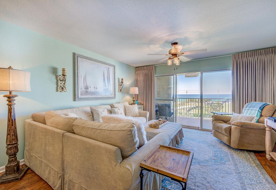 Spacious, luxurious, 2/2 which is perfectly positioned in the center of Amalfi Resorts top floor with gorgeous gulf views. This unit has been recently updated with no expense spared. Some features include custom built in hallway bunk beds, wood and tile flooring, tile shower, large laundry room and beautiful furnishings. The master bedroom faces the gulf and is also connected with the large balcony. A deeded parking space comes with this unit and a poolside cabana is also available for purchase. Amalfi is a low density complex with only four floors and has some of the most beautiful grounds in the area. This location is second to none being by the beach and so close to shopping, restaurants and everything Miramar Beach has to offer.