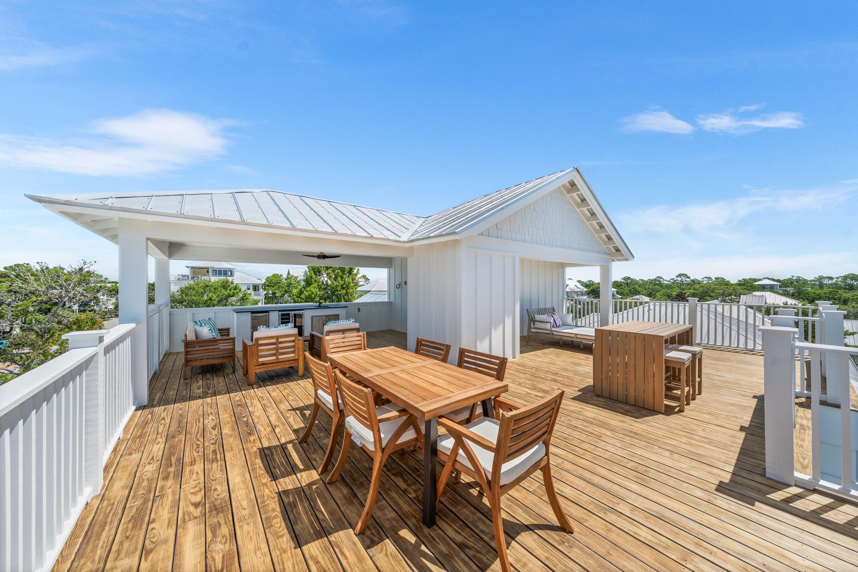 Located in the coveted Grande Pointe community of Inlet Beach, this striking new construction retreat delivers the ultimate in furnished coastal luxury and thoughtful design with panoramic Gulf views and a private pool. Spanning 3,572 square feet across four thoughtfully designed levels, this home features 6 spacious bedrooms, 4 full baths, and 2 half baths--masterfully blending indoor comfort with outdoor indulgence for effortless beachside living and refined entertaining. Designed with function and style in mind, this residence includes two expansive living areas--ideal for multi-generational living or hosting guests with ease. Exceptional features are an elevator that services all 4 levels plus a top rooftop that is reinforced and plumbed for a hot tub. The second-level, open-concept main living area features abundant natural light, coastal-inspired finishes, and seamless flow to the dining and kitchen areas, while the third-level lounge provides a second gathering space with convenient access to wet bar amenities.
On the third floor, the primary suite offers a serene retreat with an ensuite bath, dual vanities, and generous closet space, while a second primary suite on level two has an ensuite with jack-and-jill access to another guest bedroom. Additional bedrooms are thoughtfully arranged throughout the home, and there's a dedicated home office that could be a bedroom on the ground floor for remote work or study.
Enjoy exceptional. Gulf views and year-round breezes from the spacious tower-level with covered and open-air deckspace, complete with a summer kitchen which is perfect for al fresco dining. The private pool and sundeck, also featuring a pool bath, offers your own backyard oasis, ideal for relaxing after a day at the beach or entertaining under the stars. Additional highlights include a breakfast bar on the third floor, 2 dishwashers in the kitchen, covered porches and open balconies totaling over 1,100 sq ft of outdoor space, two-car garage plus additional driveway parking, and smartly placed laundry rooms for added convenience.
As a resident of Grande Pointe, you'll enjoy private access to Lake Powell, one of the area's rare coastal dune lakes, along with an amenity-rich community that includes a swimming pool, clubhouse, and dock for paddleboarding or kayaking. The neighborhood is ideally located near several public beach accesses, the natural beauty of Camp Helen State Park, and the boutiques and dining of 30Avenue. With easy access to Highway 98, the new pedestrian underpass to 30A, and nearby airports in Panama City Beach and Destin, this home is well suited for use as a primary residence, vacation retreat, or rental investment.
