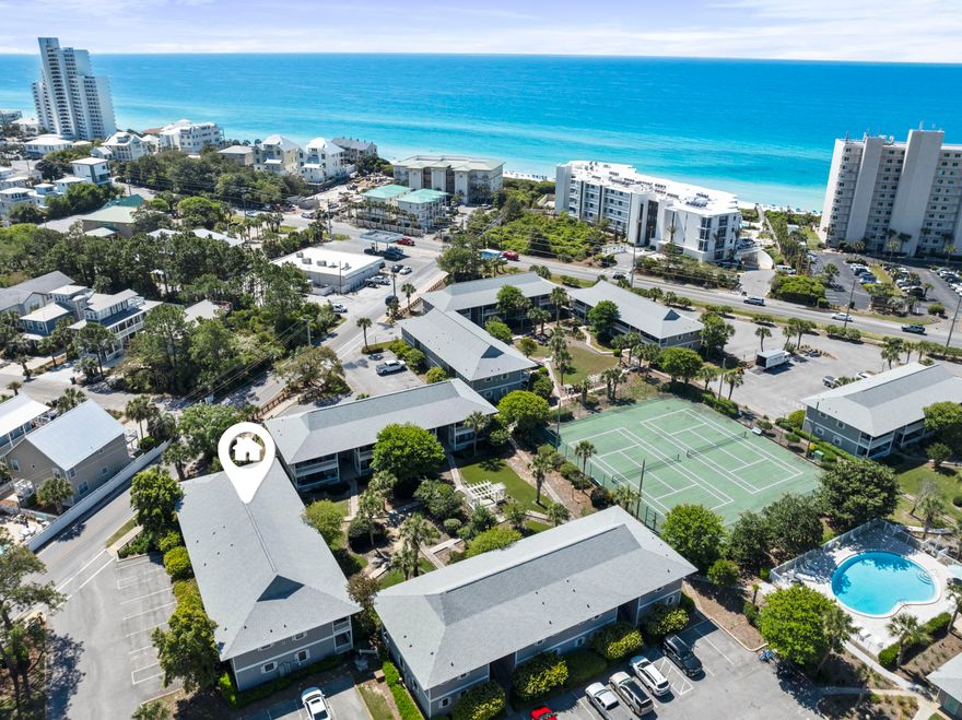 Welcome to this updated second-floor condo in the heart of Seagrove Beach. This 1-bedroom, 1-bath unit features a peaceful shaded patio overlooking the green space. The interior features tile flooring, built-in bunk beds, updated countertops & appliances along with an updated bathroom. Beachwood Villas is a well-maintained community with 2 pools, tennis courts, a playground, and beach access just a short walk away. Whether you're looking for a beach getaway or a rental opportunity, this cozy condo is move-in ready and perfectly located.