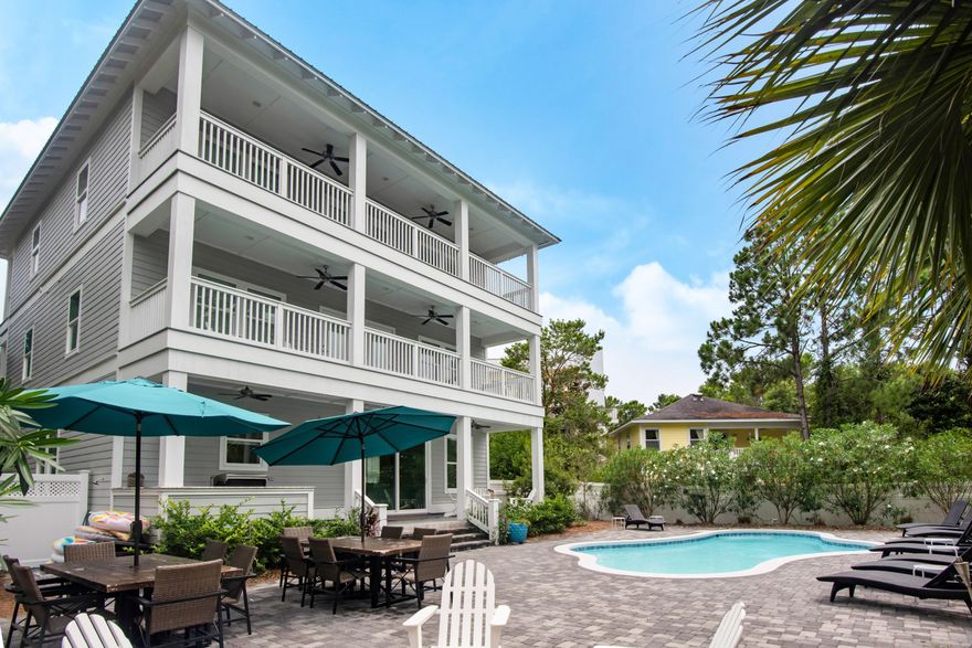 This property is an investor's dream with total 2019 bookings of $265,000 and $120,000 already on the books for 2020! Two blocks from the Gulf and Seaside this home with elevator is perfect for multi-generational groups. Each of the 7 large king masters have en-suite bathrooms and the 2 large bunks also have en-suite baths and large lounge areas for TV, fun and games for the kids.The pool, decking, fenced yard and outdoor dining are all large enough to accommodate the 28 guests this house sleeps. Large double sectionals in the living room, double dining tables and multiple lounge areas scattered throughout the home allow for privacy as well as group gatherings.Large porches invite guests to relax amid the shade trees of Old Seagrove.