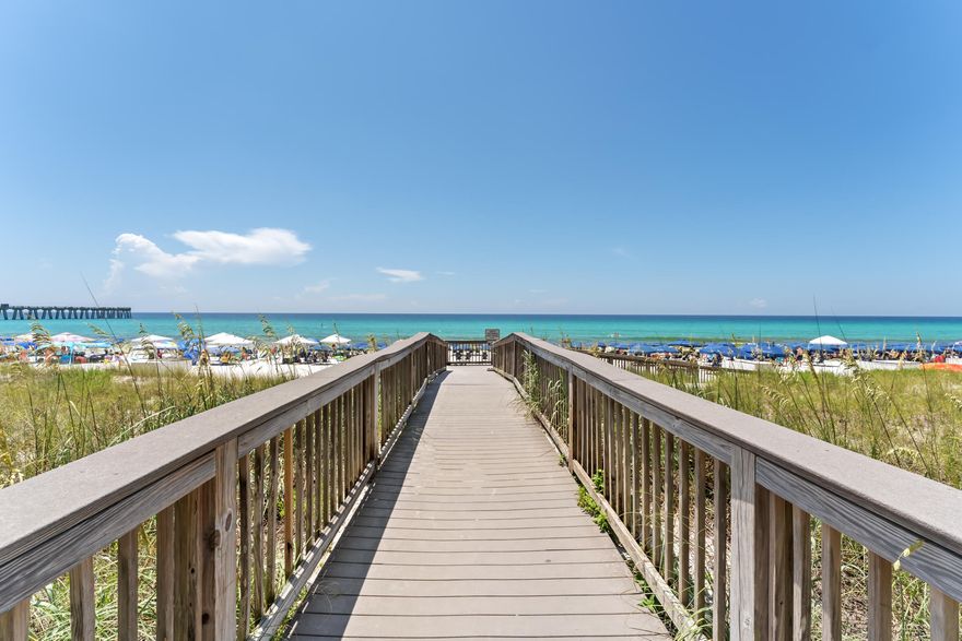 You deserve the luxury of this 3 bed/3bath GULF front condo! Enjoy the Sparkling Emerald Water and Glistening White Sandy Beach in your very own backyard! The curved balcony really sets the tone for this condo. It will become your outdoor living space with views for days!! The living room has floor to ceiling glass doors that open to the balcony. A picture window to capture the sunset each day. Start your day with a coffee in bed looking at the emerald water. Spa like bathroom. Granite counters, stainless appliances and plenty of cabinets in the kitchen. The other 2 bedrooms are great sizes. Laundry room. Amenities include : Swimming pool, 2 Clay tennis/pickle ball courts, fitness room/social center with a full kitchen for parties, storage area. Call your agent to view this condo TODAY!