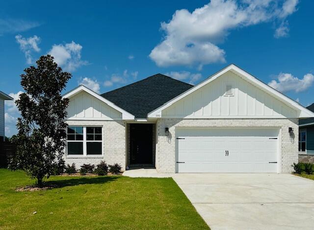 For a limited time...4.99% fixed rate financing ( FHA/VA) + up to 10K Flex money + builder pays most closing costs with a preferred lender.New Craftsman Style home with brick skirt and hardiboard siding. Approx. 20 mins to Blue Mountain Beach/ 30a . 3 BR / 2 BA with 2 car garage + opener, cathedral ceilings, 8' beautifully crafted front door, large covered patio, quartz countertops, LVP flooring throughout, separate garden tub and shower in Primary Bath. Moen faucets, lever handled hardware, attic with pull-down stairs.