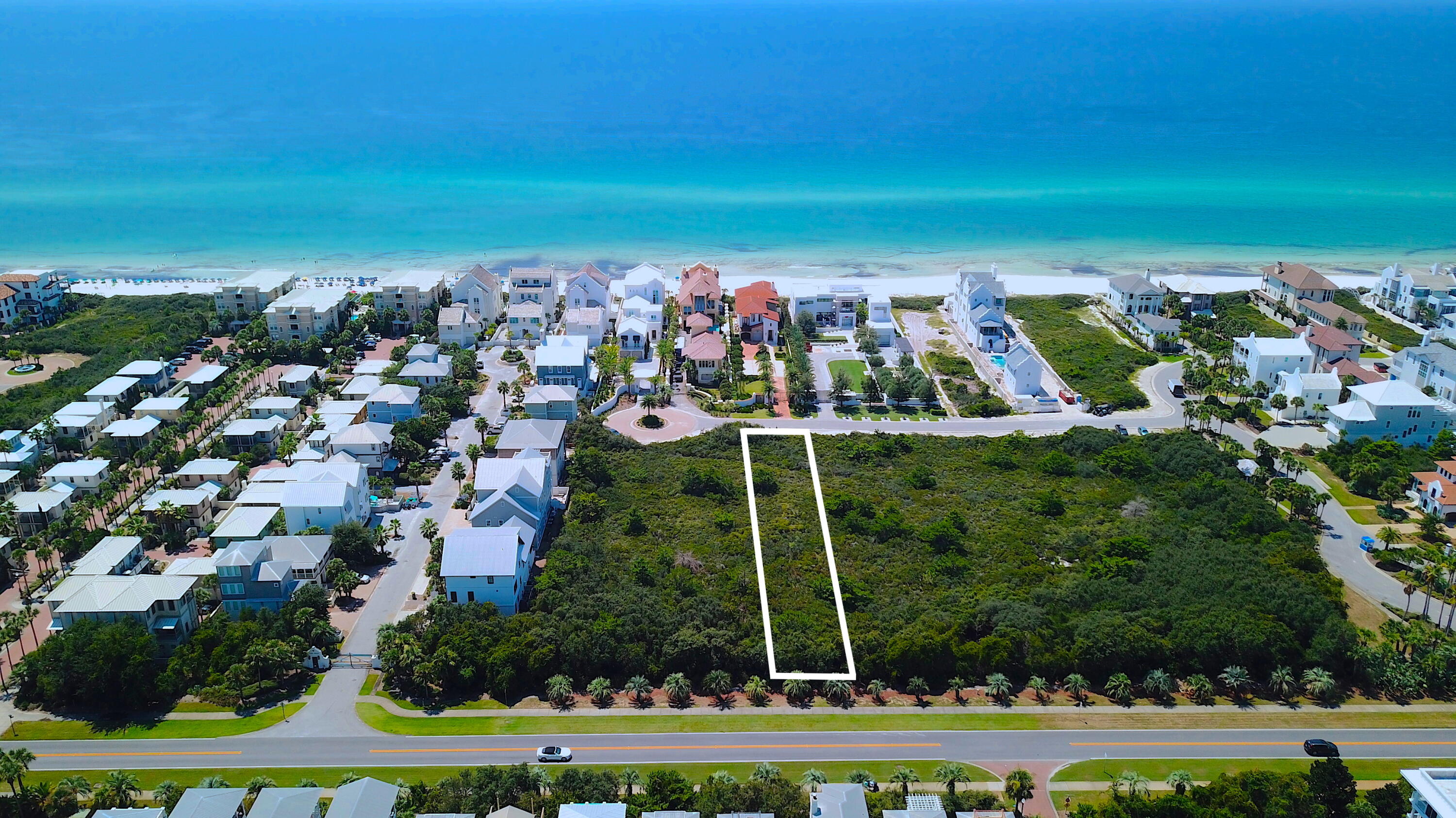 This 60-foot wide 2nd-row lot in the gated, Gulf-front community of Paradise by the Sea offers a homesite just under half an acre south of Scenic Highway 30A. Its extraordinary depth enables unique possibilities for design and layout. Alys Beach is just west of this location, while more shopping, dining, and seasonal entertainment at Town Center in Rosemary Beach is just a short walk or bike ride away. Paradise by the Sea is comprised of only 51 lots with over 1,700 feet of beach frontage. There is no build-out time requirement, so lot owners may build at their leisure. Come enjoy privacy and serenity behind the gates of this prestigious neighborhood on the eastern end of Scenic Highway 30A.
