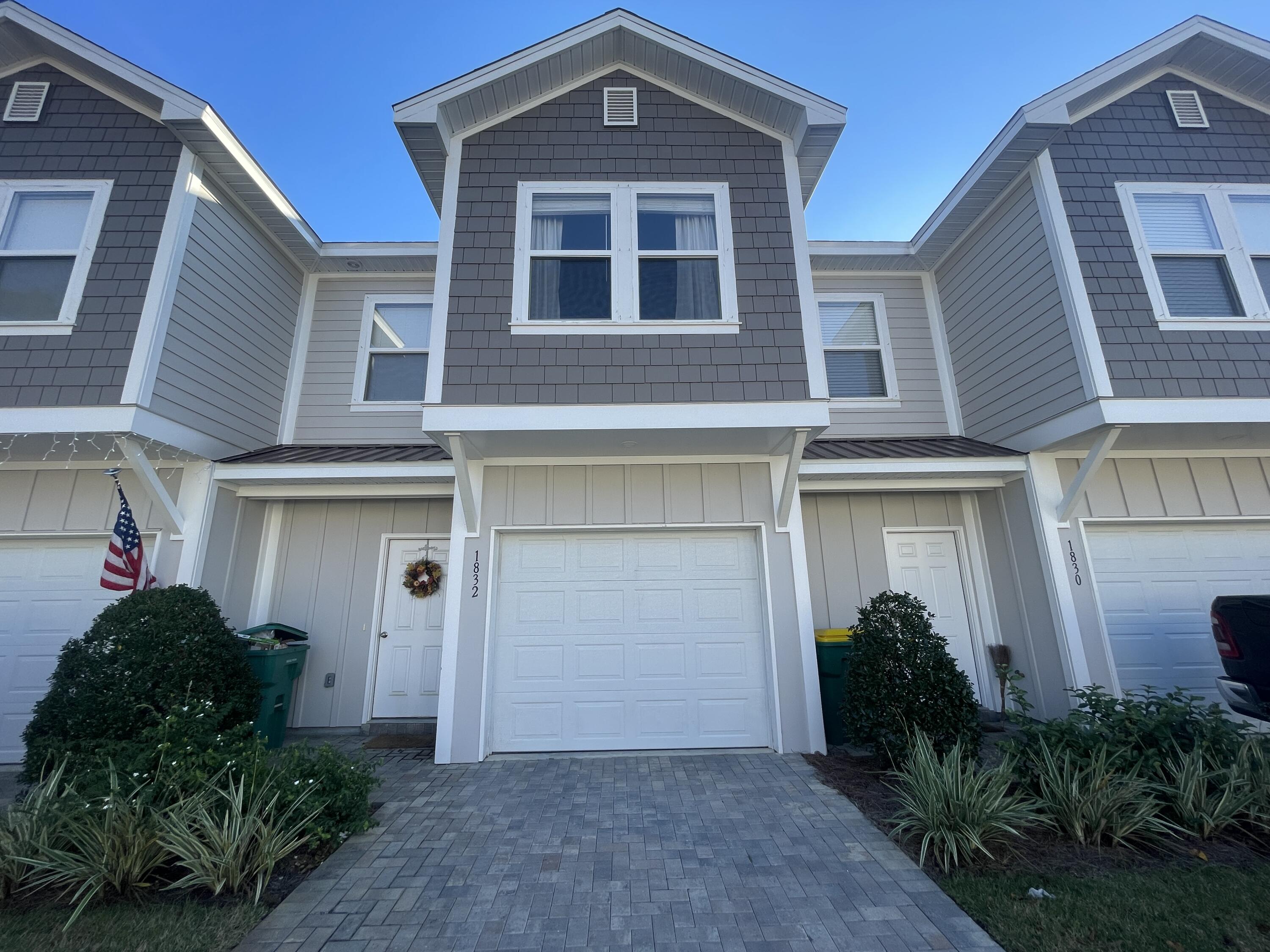 Beautiful new townhouse in a gated community with gorgeous finishes conveniently located between Eglin and Hurlburt AFB. This lovely 3 bedroom, 2.5 bath home features neutral paint and beautiful flooring (no carpet). On the first floor, there is a large living room leading out to the open back yard which has an open patio, a kitchen with granite counter tops, stainless appliances, and a breakfast bar, as well as a half guest bath. Upstairs are the primary, which has a walk-in closet as well as an en suite with a dual vanity and walk-in shower, and two guest rooms share a second full bath. 1-car garage. Pets may be considered on a case-by-case basis with prior owner approval and a non-refundable pet fee. No smoking, including vapes. 6 or 12 month lease available.