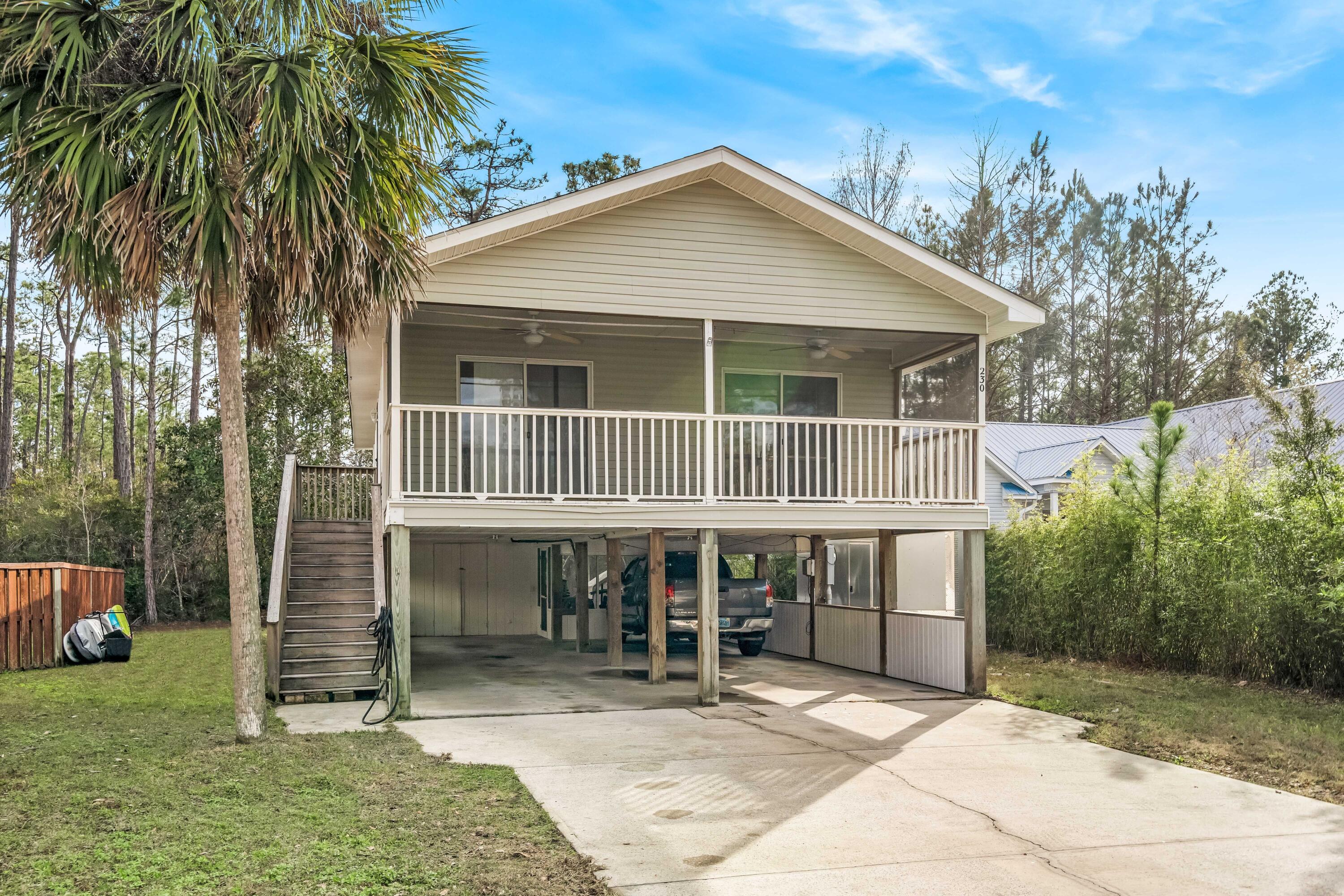 Selling AS-IS. This would work great for a starter home or a rental investment property. An adorable 3 bedroom, 2 bath home in the quaint community of Palmetto Plantation. Plenty of storage and a great area to park cars underneath or put your own touch on it and create an incredible outdoor space. This quiet neighborhood boasts a community pool, picnic area and gazebo. Great location close to the beaches of 30A as well as the Bay. Cessna Landing Park is less than a mile away and features a public boat launch with Bay access. Gulf Place is only about 2.5 miles away as well as multiple beach accesses.