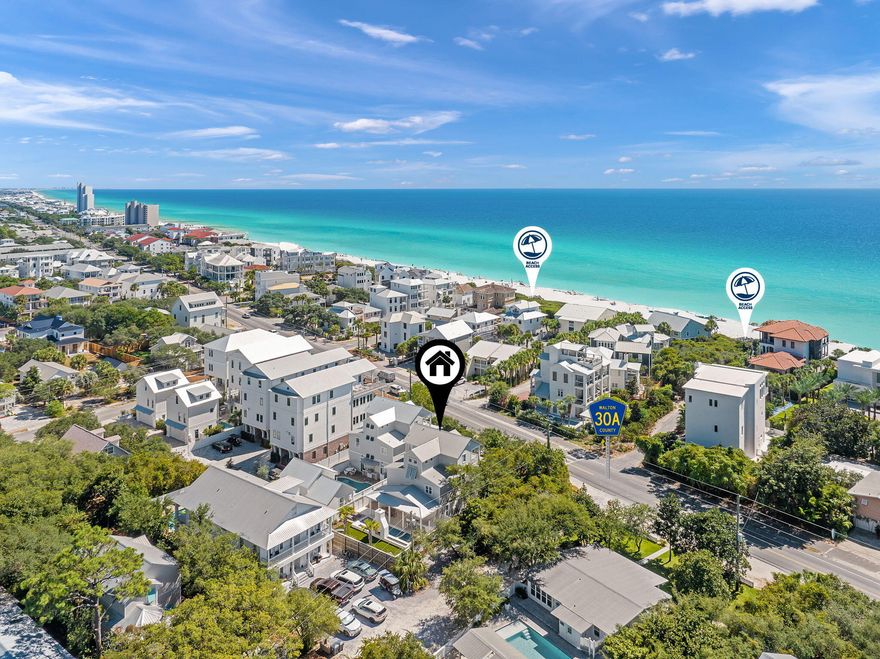 Perched among the mature treetops of Seagrove Beach, 'Utopian Village' captures the essence of coastal living with its prime location situated on a corner lot, overlooking the Gulf and just a mile from the charm of renowned Seaside. Directly across the street, a tucked-away boardwalk leads to the sugar-white sands and emerald waters that make this stretch of 30A so iconic. Professionally decorated and thoughtfully furnished, this six bedroom, four-bath home blends refined style with easygoing beach vibes to include spacious living areas and gulf views while accommodating up to 20 guests with ease.The centerpiece of the home is its completely reimagined back deck, private pool and spa, and upgraded outdoor kitchen designed for gatherings, relaxation, and year round outdoor living. With its exceptional location near the beach and effortless access to 30A's shops, dining and bike paths, this home combines luxury, comfort, and investment potential in the heart of one of Florida's most desirable beach communities. 