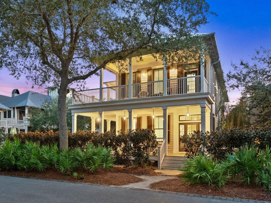 Experience the best of WaterColor from this timeless 5 bedroom, 5.5 bathroom Southern-style retreat, ideally located on the corner of Buttercup Street and Western Lake Drive. Just steps from the WaterColor Beach Club, town center, and the Gulf, this home blends charm, comfort, and convenience in one of 30A's most sought-after settings.A private outdoor oasis features a swimming pool, cabana, outdoor fireplace, and brick-paved courtyards, all tucked behind a natural community buffer that provides both privacy and seclusion. More than 1,200 square feet of wide, wraparound porches invite you to relax while enjoying views of Western Lake and the activity of 30A. Inside, natural light floods the open living and dining areas through transom windows and French doors. Pine hardwood floors, high ceilings, and classic Southern details create a warm and welcoming atmosphere. The kitchen is appointed with granite countertops, stainless steel appliances, a breakfast bar, and ample cabinetry.
Each guest suite includes a private bath, with one located on the main level and two upstairs. The second-floor primary suite offers porch access with enchanting lake views and a spa-like bath featuring dual vanities, a clawfoot tub, and walk-in shower. A detached one-car garage includes a carriage house with its own bedroom, bathroom, and kitchenette.
Sold fully furnished, this immaculate home is move-in ready or perfectly positioned for rental income. WaterColor owners enjoy exceptional amenities including a newly renovated gulf-front Beach Club, multiple pools, nature trails, fitness center, tennis facility, Camp WaterColor with lazy river and waterslides, and abundant parks and green spaces.