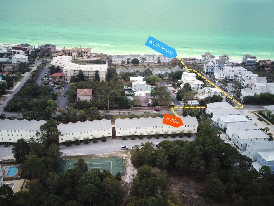 Indulge in luxurious beach living in this fully remodeled townhome, just steps away from public beach and the pristine Gulf of Mexico. This stunning 2 bed, 2.5 bath residence offers 1442 sq ft of coastal elegance. Covered parking, two pools, a hot tub, beach volleyball court, and tennis court are among the remarkable amenities. Step inside to discover quartz counters, new bathroom vanities, and a kitchen backsplash, all complemented by the recently painted walls and beautiful hardwood flooring throughout. Embrace the convenience of Gulf Place's shopping and dining, and savor breathtaking sunsets from your private balcony with a Gulf view. With meticulous maintenance and an unbeatable location, this townhome presents the ultimate opportunity for true beach living. Come see 30A's Best Buy.