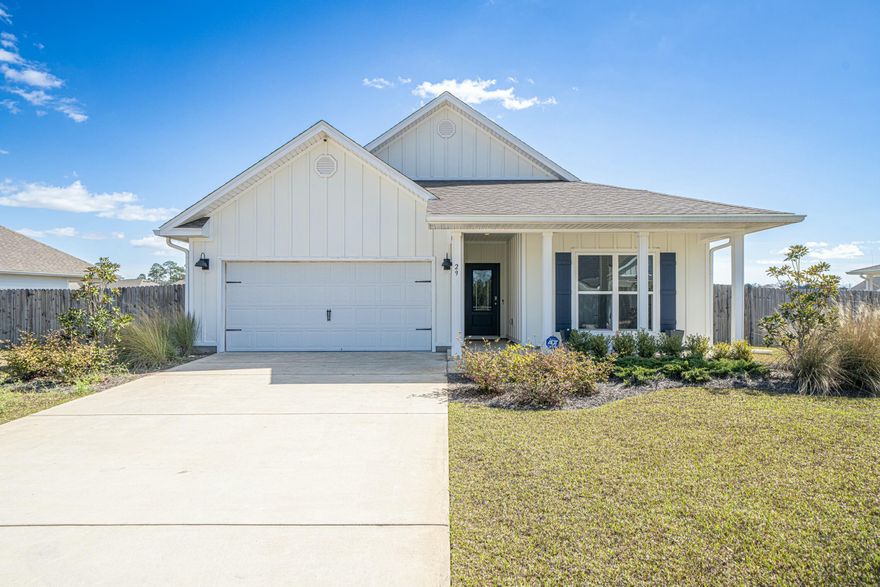 **$10,000 towards buyers closing costs!***Fresh interior paint!*Welcome to 29 W Oak Trees Lane, a stunning single-family home built in 2023. This modern residence offers 2,018 square feet of thoughtfully designed living space, featuring 4 spacious bedrooms and 2 well-appointed bathrooms. As you step inside, you'll be greeted by 9-foot ceilings and an open concept that flows right through the home. The heart of the house is the gourmet kitchen, boasting ivory shaker-style cabinetry, sleek quartz countertops, and stainless steel appliances. This culinary space effortlessly transitions into the open-concept living and dining areas, creating an inviting atmosphere perfect for both entertaining and everyday living. The primary suite serves as a private retreat, complete with 2 spacious walk-in closets and an en-suite bathroom with dual vanities and a luxurious shower. Three additional bedrooms provide ample space for family, guests, or a home office/ bonus room.

Situated on a generous 0.25-acre lot, the property offers a spacious fenced in backyard with double gates, ideal for outdoor activities or future enhancements. You can enjoy your screened I back patio all year long. Also, the attached garage provides convenient parking and attic access for maximal storage.

Located in the vibrant community of Freeport, this home is just a short drive from local schools, shopping centers, and the beautiful beaches of the Emerald Coast. 