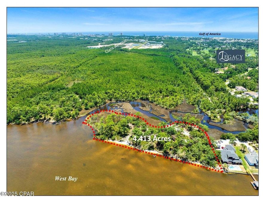 Gorgeous +/-4.4 acre secluded property on West Bay. Located at the east-end of Moonlight Bay Drive, which dead-ends into the property. It is known as the 'Oak Grove' as the property has several large oak trees. West Bay on the north side with expansive views across the Bay and a bayou on the south side. Zoned Planned Unit Development (P.U.D.) within the City of Panama City Beach. We believe the highest and best use is single-family residential development. Several large estate sized Bay-front lots could be developed, or one massive estate. The property is accessed via a 30' access easement. Travel from Panama City Beach Parkway past the Legacy Golf Club (f/k/a Holiday Golf Course), through the existing residential neighborhoods of Colony Club, and past Trieste. Left on Moonlight Bay Drive continue right (east) on Moonlight Bay, which dead-ends into the property. The adjacent two parcels to the east and south are also for sale; A=59.9 Acres on West Bay, B=60.1 Acre interior parcel. The other two large parcels are not contiguous and separated by the small bayou. They are accessed via the Clara Avenue extension. The parcels were annexed into the City of Panama City Beach & zoned P.U.D. & Conservation. The highest-and-best use is single-family residential. Conceptual site plans, wetlands delineation, surveys and maps are attached. Call for detailed information & to setup a tour.