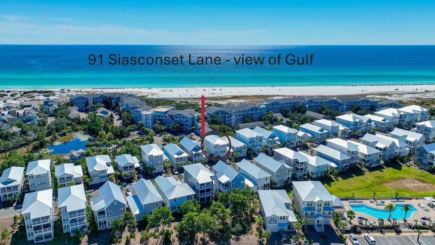 Welcome to 91 Siasconset Lane, a Gulf-view luxury home nestled in the highly desirable Prominence South neighborhood of Inlet Beach, Florida. Located just south of Scenic Highway 30A and within walking distance of The Big Chill, this fully furnished 4-bedroom, 3.5-bath retreat was built in 2021 and has never been rented--offering pristine condition and turn-key appeal.Enjoy stunning Gulf views from the third-floor balcony. Inside, you'll find designer furnishings, 10' ceilings, 8' doors, artisan shiplap accents, and quartz countertops throughout. The chef's kitchen includes ample cabinetry, a walk-in pantry, and seamless flow into the open-concept living and dining areas. A private elevator connects all three floors for maximum accessibility. The spacious layout sleeps 14+, includes a custom-built bunk suite with four queen beds, a cozy lounge, and en-suite bath, ideal for guests or large family gatherings. The serene primary suite features a Gulf-facing porch, spa-like bath, and private seating area.

Located in a golf-cart-friendly community, this home offers access to two resort-style pools (one heated off-season), a fitness center, grilling areas, and proximity to Watersound Club (membership required). Public beach access is just ?? mile away. With projected rental income between $100K-$125K annually and low monthly ownership cost (~$2,600), this home presents an exceptional second home or income-generating opportunity.
