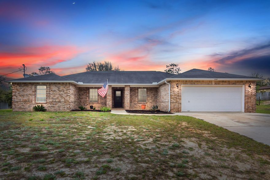Stop the car and look no further... This meticulously maintained all brick home is a must see!!! Home features an abundance of peace and tranquility with your back yard bordering the Eglin Reservation. The home itself features a spacious living room, high cathedral ceilings, tiled flooring, a split floor plan design which helps provide the extra privacy you deserve after a long days work. The master suite features a spacious bedroom/bathroom combo with double vanity, a garden tub, and a his/hers walk in closest. If you are the outdoors type and love to entertain this large lot is a must! This large fenced lot will provide plenty of room for the kids to play, livestock to roam, and room for you to entertain at those large family gatherings and weekend BBQ's.