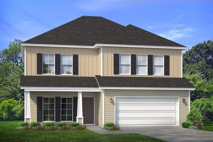 The Azalea is a 4 bed, 3.5 bath floorplan located in The Treasure Trove! Interior features of this home include elegant 9' ceilings, EVP flooring throughout the common areas and plush carpet in all bedrooms. Bedroom 1 is located on the first level and has a large walk-in closet and a bath with a walk-in shower. Upstairs is an additional living area, perfect for family game night or for watching movies. Each bedroom has its own walk-in closet and plush carpet. Two of the additional bedrooms share a Jack and Jill bath with separate sinks and a shower/tub combo. This home is perfect for entertaining with its open areas and outdoor covered porch.