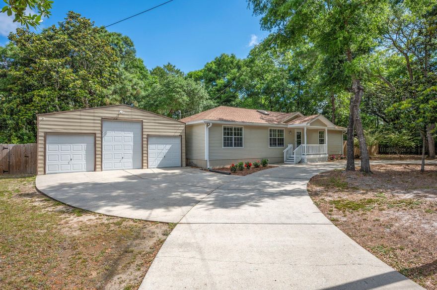 This updated, low-maintenance, single-story home is perfectly located 0.6 miles from Eglin's East Gate and offers a dreamy 3-car garage/workshop roomy enough to house ALL of your vehicles, toys, tools, gear, and home gym! Some of the recent renovations/updates include a new roof (2018), new water heater (2019), interior paint, stainless steel appliances and granite counters in the kitchen (2019), new HVAC (2021), improvements to both bathrooms, hard-wood floors sanded and stained (2021). The backyard space is fully fenced and features an extended covered patio, mature trees, brick pavers, and a fire pit perfect for gathering around. This property must be seen to fully appreciate its many benefits and possible uses! Make your appointment today!