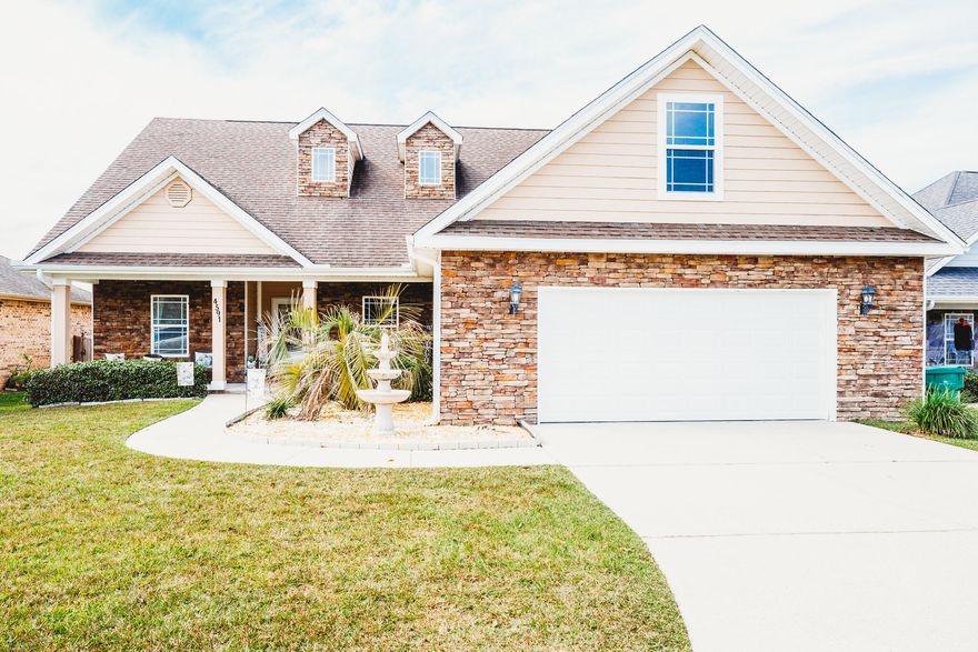 Prime location!This home is located in the most southern subdivision in Crestview, Duggan Pond Estate. Quick access to Interstate -10, 7th Group post, Duke Field and Eglin Air Force Base. Gorgeous 5 bedroom and 3 full baths with 2 bedrooms, 1 bath, sitting area and storage closet upstairs. Master and two additional rooms downstairs with split floorplan. The open kitchen has granite counter tops, stainless steel appliances and custom cabinets. Large master bedroom with large walk in closet. Master bathroom has double sinks, garden tub and seperate walk in shower. Backyard is fully fenced and has a deck for relaxing. Crown molding, high ceilings, and a smart floorplan with space for everyone. Ring system included. Contact your favorite realtor today and schedule your private tour!