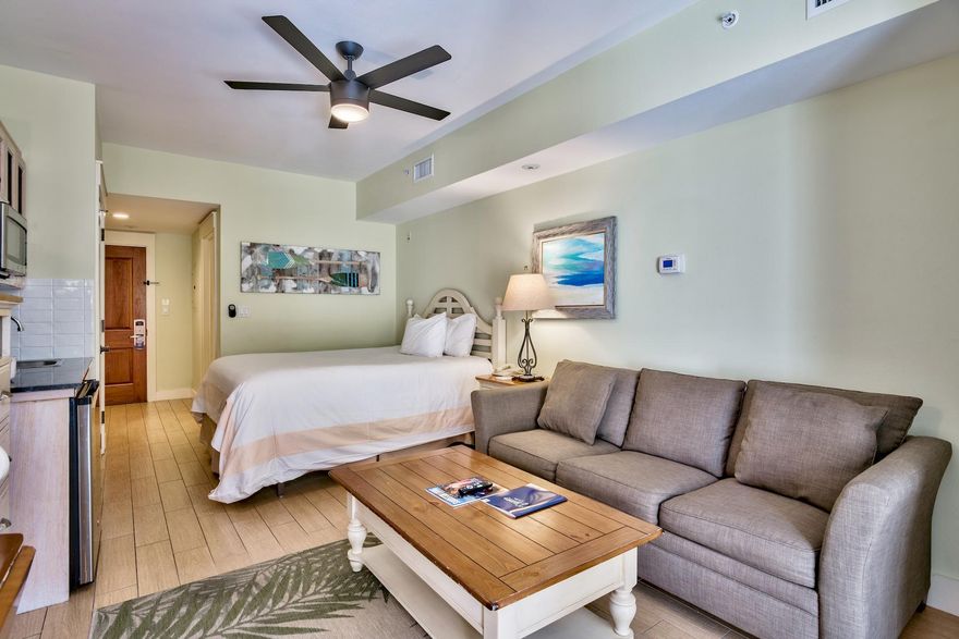 Place yourself in the heart of the Village at Baytowne Wharf in this charming Market Street Inn Studio. Highly coveted and rarely offered private balcony overlooking the sights and sounds of the vibrant Baytowne Wharf. The efficient design of the kitchenette provides the conveniences of a mini fridge, microwave, and sink. Low maintenance tile flooring throughout. Easy access to the third floor amenity terrace featuring lagoon style pool, hot tub, exercise facility, outdoor fireplace, and community grills. Everything you need for a weekend retreat! Strong rental history. A rated on the Sandestin Rental Program.