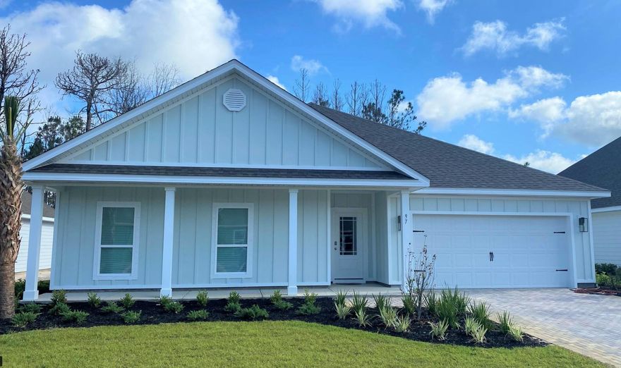 Newer & near 30A under $800K!  Lakeview Estates offers a secure gated community with a neighborhood pool and a lovely lake.  Just a short golf cart or bike ride to the beach makes this location ideal.  The Victoria floor plan provides an open layout with 4 bedrooms and 2.5 baths. This split bedroom floor plan is arranged around the open concept living/ dining room space.  The home has upgraded cabinets, 5-burner gas stovetop with stainless vent hood, wall oven with microwave above, stainless refrigerator, and large corner walk-in pantry. This home is situated on one of the ideal lots in the neighborhood as it backs up to green space for more privacy. No short-term rentals allowed.