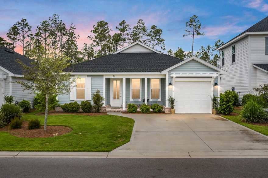 Charming home in the Stillwater Neighborhood of the Watersound Origins Community. The well-thought-out Adams floor-plan offers 3 bedrooms, 2 full bathrooms, an open concept living space, large laundry room, spacious screened porch and attached garage. Features of the home include quartz countertops, stainless steel appliances, tall ceilings, 8 ft doors, an irrigation system and a private back yard. This well constructed home showcases impact rated doors and windows as well as heirloom brick and Hardy-board siding. 

The Watersound Origins community is a brilliant development offering a large portfolio of amenities including the Village Commons pool & fitness center; miles of nature trails; tennis; pickle-ball; playground; dock access to Lake Powell; unlimited golf and much more.