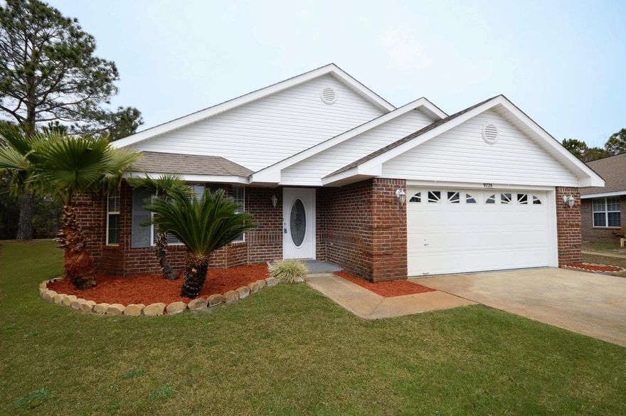 All brick, 3 bdrm, 2 bth, 1800 sq. ft.Patio home located in Parker's Landing, a gated community. Amenities include: a private lake, gazebo, grills, picnic area, community pool, walking paths, and white sand volleyball court. Great floor plan w/Split bedrooms, two living areas, one of which is open to the kitchen. features: kitchen with ample cabinet space, large pantry, breakfast bar, kitchen appliances furnished, tilefloors, lakefront view, large den/dining area, two bedrooms with built-ins, ceiling fans. The master has lakeside view, double vanity, tub and separate shower, large walk-in closet. Exterior features: two car garage, lawn pump, groomed yard with mulched flower and shrub beds, sprinkler system, water heater like new, pull down storage. Close to Hurlburt and the Beach