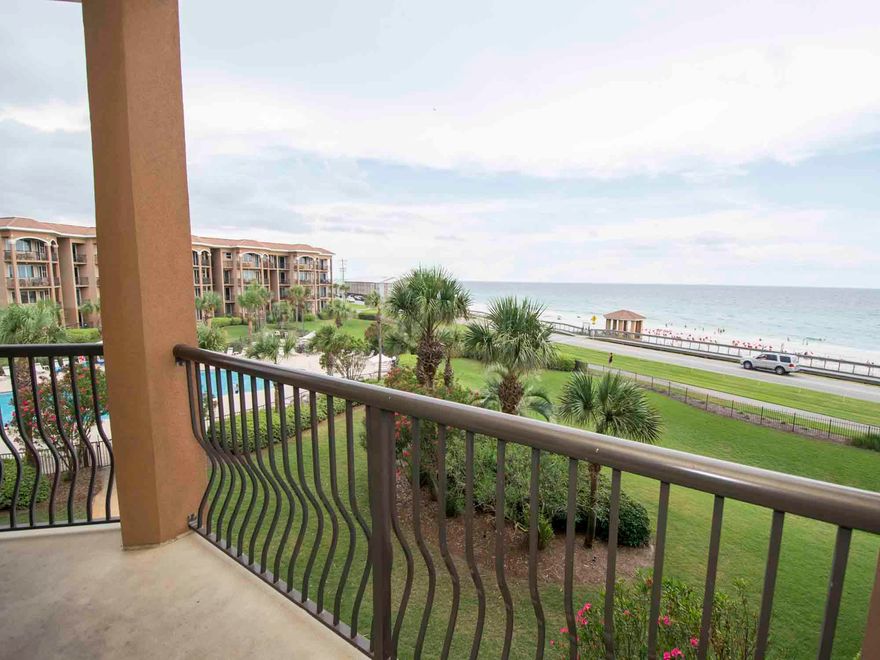 Rare find in Mediterranea with Gulf front views over your own private beach. Enjoy 3 private balconies and a beautiful gourmet kitchen featuring granite counters. The Gulf front master suite features a double vanity, whirlpool tub and separate shower. Partake in all the. resort style amenities Mediterranea has to offer you and your guests, including nearly 500 feet of gated beachfront, private beachfront observation gazebo, fully-furnished 3,000 square foot community room with full kitchen and terrace overlooking the Gulf, fitness center, tennis court and nearly 3,000 square foot heated pool and spa surrounded by the 7,000 square foot pool deck and lush landscaped grounds. Conveys with deeded covered parking space and covered storage area for your beach toys.