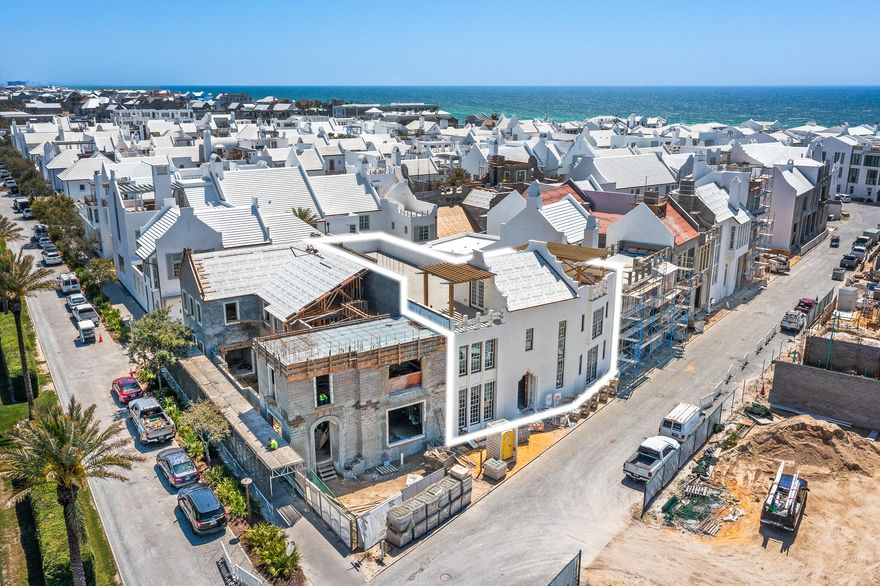 20 Fairwind Lane is a large south of 30A Custom Home offering 5,805sf and 62 feet of frontage on Sea Garden Street in Alys Beach. A dramatic 3 story spiraled stair with glass elevator architecturally defines the home's entry. The entire 3rd floor is utilized as a Mediterranean inspired rooftop terrace. 4 bedrooms plus bunks make up the main house and a rarely found separate carriage house above the two-car garage delivers a private living area and 5th bedroom. The kitchen, living, dining area and first floor bedroom all look out to the private courtyard with plunge pool. Designed by Stackable Mracek Design Group and currently under construction by Galvas Construction with an anticipated completion in late summer of 2025.