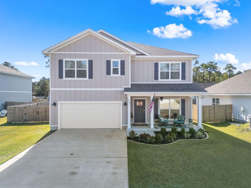 Welcome to 4499 Water Leaf Cove, a beautiful 2022-built home tucked away on a quiet cul-de-sac in Gulf Breeze. This spacious 5-bedroom, 3-bathroom home offers the perfect blend of comfort and functionality, with a thoughtfully designed layout that modern comfort. On the first level, you'll find a formal dining room, a bright and airy eat-in kitchen featuring granite countertops, stainless steel appliances, and a breakfast bar, all filled with plenty of natural light. The kitchen offers a large eat-in area, large enough to accomdate 8-person dining table. A guest bedroom and full bathroom on this level provide convenience for visitors or multi-generational living. Upstairs, the primary suite is a true retreat, featuring a spacious layout with room for a sitting area and a beautiful en-suite bathroom featuring granite countertops. The upper level also boasts a flex space, perfect for a home gym, secondary living area, or playroom. Three additional bedrooms, all equipped with ceiling fans, and another full bathroom complete this level. Throughout the home, new paint adds a fresh and modern touch.

Step outside to the landscaped backyard, where an oversized concrete pad is perfect for family dinners and outdoor entertaining. Located on a dead-end street, this home offers peace and privacy while still being near everything you need. Situated in a prime location, this home is less than 10 minutes from shopping and restaurants, 30 minutes from Hurlburt Field, and 40 minutes from NAS Pensacola. Schedule your private showing today!
