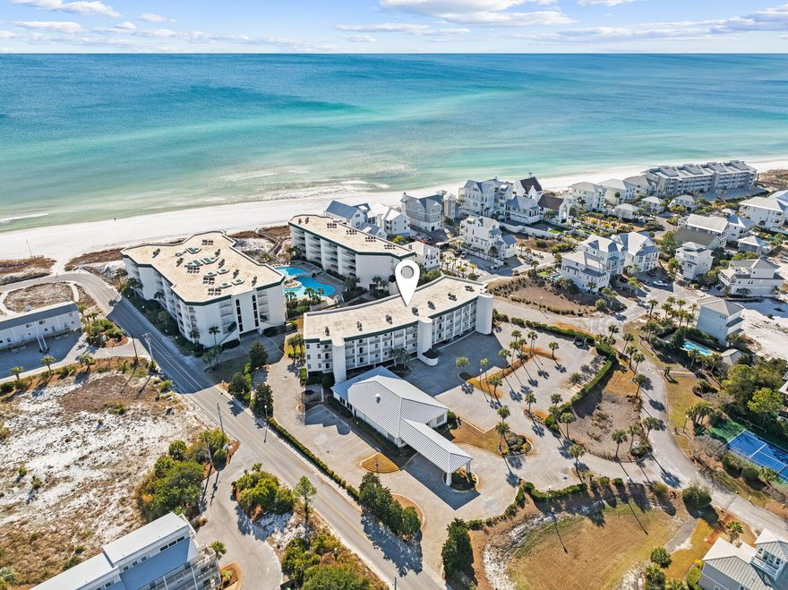 MOTIVATED SELLER - Gorgeous top floor, corner condo with 10 ft high ceilings and outstanding views of the Gulf, Beach, and resort pool! Completely remodeled in 2019, this condo is in move in ready condition, with Beach decor,  with new porcelain tile wood flooring for easy clean and durability. Kitchen features all new soft close cabinets, appliances,  hot water heater in 2022 and HVAC in 2024. Both owner and guest suite bathrooms have new walk-in showers with stylish beach glass tile, new vanities, new lighting, and new tile flooring. An expansive balcony off both the master and main living area make for the perfect spot for morning coffee and entertaining groups. Corner top floor unit features guest bedroom with windows that are private and not on the walkway. This unit has one of the few covered deeded parking spaces that will be sold with the unit and located next to stairs and close to elevator. Located on the South side of 30A, this beautiful condo is highly desirable with easy access to numerous restaurants, shopping, and entertainment areas, such as Seaside, Alys, Watercolor and Rosemary.

This is your opportunity to own the Gulf view you desire and already beautifully renovated. Furnishings and everything are ready for you to make it your investment or second home.
Hurry to submit your offer. All data and dimensions to be verified by Buyer.