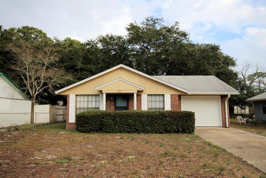Make yourself at home! This cozy 3-bed, 1.5-bath cottage awaits your personal touch. Fresh paint and new carpet combined with a newer roof and AC; invite new owners or tenants to move right in! Conveniently located close to schools and downtown Fort Walton Beach, this quaint single-family, one-owner home boasts an eat-in kitchen with large pantry as well as a one-car garage just waiting for a craftsman's tools. Each living space has large windows to allow natural light to cascade throughout the home. The spacious master bedroom features his and her closets along with a private half-bath. A warm yet sturdy brick and hardie board exterior envelops the home and provides sought-after energy efficiency.