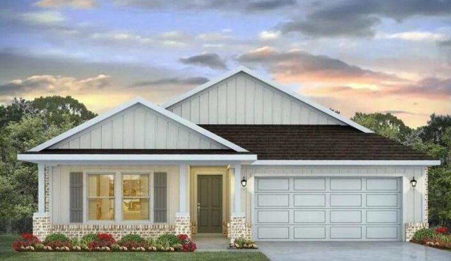 The Riverside floor plan is a gorgeous 5 bed, 3 bath home with a 2 car garage all on one level.  The kitchen has a large quartz island bar and a corner pantry. The kitchen flows right into the family room, making it perfect for entertaining and family gatherings. A separate dining area is just off the kitchen. Lots of natural light and a very relaxing feel is throughout the home, with a wide porch leading to the back yard. The Primary bedroom is spacious with an adjoining bath that offers a double vanity, large shower, and a walk-in closet. Two other pairs of bedrooms share a bathroom making this ideal for children or guests to have their own spaces. This home comes standard with Smart Home Technology including a KwikSet keyless entry, thermostat, garage door and so much more.