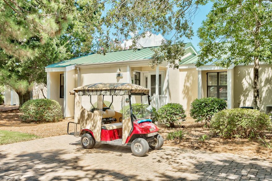 A must see with many new upgrades. Home has been newly painted throughout with the color Eggshell White. Newly opened kitchen with Arctic White Quartz Counter Tops, Shiplap walls with open shelving, new stainless steel appliances, and updated sink and faucet. The pantry has been upgraded with a 5 panel frosted glass door. You'll love the large window in the living room allowing for natural light and incredible lake views. The living room furniture has been updated with all white slip covers. Beautiful home in a highly desirable one level living. Only 2 steps to master bedroom and 3 steps to the porch. w/4 seater golf cart. Centrally located inBayou viilage neighborhood with views of the lake, golf course, Baytowne Marina and The Village of Baytowne Wharf. Unit is being sold fully furnishe