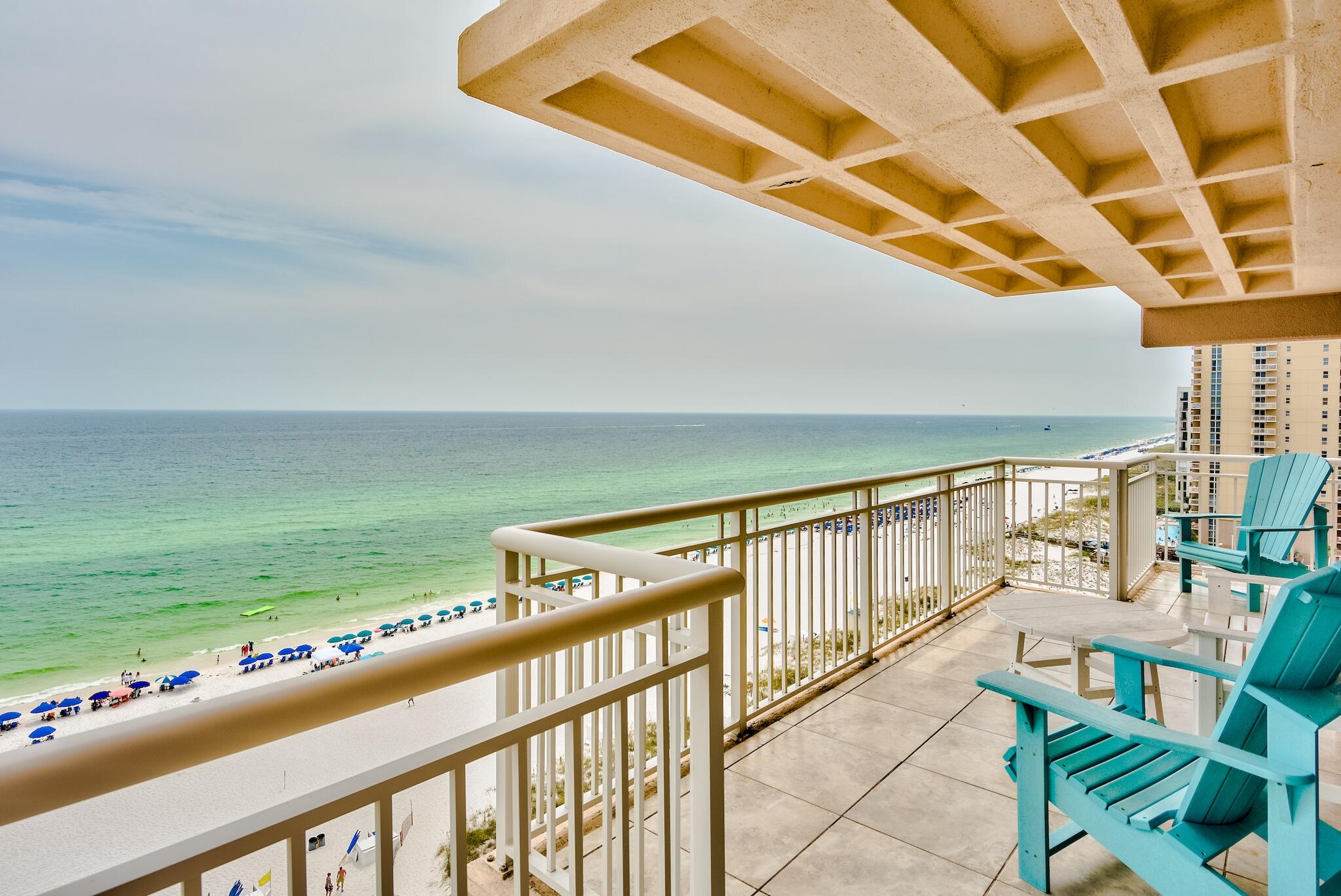 Located on the 12th floor of this low density building.  These units seldom come on the market. The middle unit is the perfect spot. It jets out just enough to allow for extra windows in the front master overlooking the gulf to anticipate the sunrise and the living area also boasts an extra window to enjoy our astounding sunsets.  The full size laundry room right off the oversized kitchen has been tastefully updated.  Two full bathrooms and the second bedroom is large enough for two full size beds.  Professional pictures coming soon.