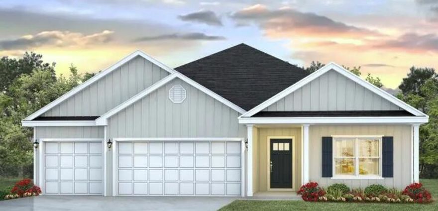 Welcome to 163 Farm Owl Drive, this new home is under construction at Owl's Head Farms in Freeport Florida. As you enter this floorplan, you are immediately drawn into the expansive great room, where the open concept design showcases 9' ceilings with additional tray ceilings in the open living room.  As you enter the open living space there is an appointed dining room allows for a formal dining option. The kitchen is designed with an open concept and features elegant quartz countertops with white cabinetry to complement. A tile backsplash finishes out this space along with matte black plumbing fixtures.