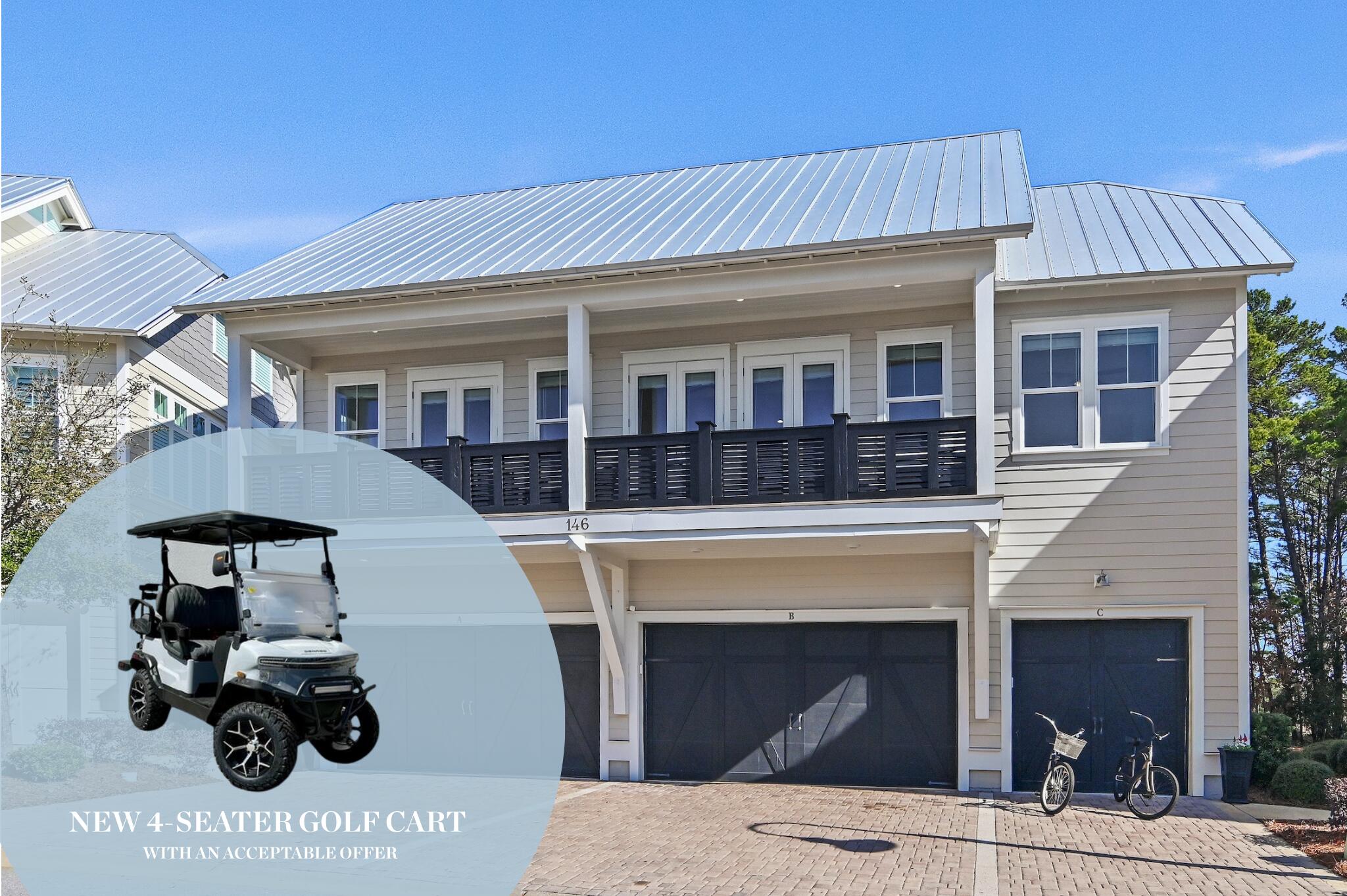 Seller is offering the choice of a new 4 seater golf cart, a $10,000 furnishing credit, or a $10,000 closing cost assistance/rate buy down with an acceptable offer. Prominently positioned in the resort-style community of Prominence on 30A, ''Shell Yeah'' seamlessly blends luxury accommodations with inviting coastal charm. Upstairs, the heart of the home welcomes you into a sophisticated living space thoughtfully designed for both relaxation and entertainment. Abundant natural light and warm wood tones create a serene coastal ambiance. The gourmet kitchen showcases stunning Crystal Ice quartz countertops, a premium stainless-steel appliance package with a gas cooktop, and an extended island with integrated seating. The spacious primary suite, bathed in natural light, features a custom tray ceiling and picturesque views of the lush green space. Its spa-like ensuite boasts a double vanity, a walk-in closet, and a beautifully tiled walk-in wet room.
An additional guest room currently configured as a bunk room with a trundle along with a full bath and laundry, complete the second level.
Nestled in the sought-after community of Prominence, homeowners and guests enjoy access to two resort-style pools, community grills, walking trails, open green spaces, and The Big Chill, home to some of the area's top dining and entertainment venues. This fully furnished unit boasts numerous updates and premium upgrades, including Integrated UV air filtration in the HVAC system, accent walls, bathroom glass enclosures shiplap surfaces, upgraded countertops, and a newly epoxied and sealed garage floor, among many other enhancements. With impressive rental potential annual revenue projections exceeding $50,000 and its turnkey, fully furnished configuration, 146 Pine Lands Loop #C presents an outstanding opportunity for investors and those seeking a second home or full-time residence. Schedule a private viewing today and start living the coastal lifestyle you deserve!