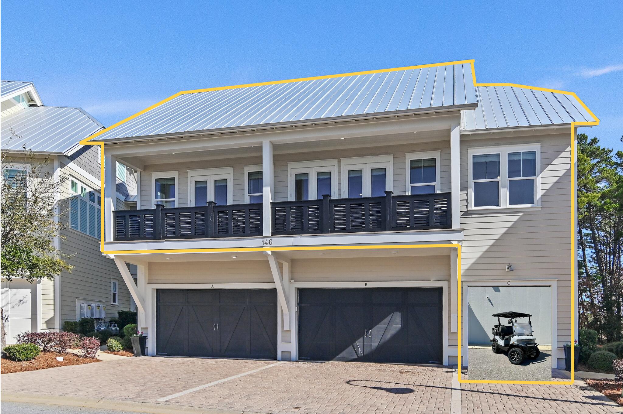 Seller is offering the choice of a new 4 seater golf cart, a $10,000 furnishing credit, or a $10,000 closing cost assistance/rate buy down with an acceptable offer. Prominently positioned in the resort-style community of Prominence on 30A, ''Shell Yeah'' seamlessly blends luxury accommodations with inviting coastal charm. Upstairs, the heart of the home welcomes you into a sophisticated living space thoughtfully designed for both relaxation and entertainment. Abundant natural light and warm wood tones create a serene coastal ambiance. The gourmet kitchen showcases stunning Crystal Ice quartz countertops, a premium stainless-steel appliance package with a gas cooktop, and an extended island with integrated seating. The spacious primary suite, bathed in natural light, features a custom tray ceiling and picturesque views of the lush green space. Its spa-like ensuite boasts a double vanity, a walk-in closet, and a beautifully tiled walk-in wet room.
An additional guest room currently configured as a bunk room with a trundle along with a full bath and laundry, complete the second level.
Nestled in the sought-after community of Prominence, homeowners and guests enjoy access to two resort-style pools, community grills, walking trails, open green spaces, and The Big Chill, home to some of the area's top dining and entertainment venues. This fully furnished unit boasts numerous updates and premium upgrades, including Integrated UV air filtration in the HVAC system, accent walls, bathroom glass enclosures shiplap surfaces, upgraded countertops, and a newly epoxied and sealed garage floor, among many other enhancements. With impressive rental potential annual revenue projections between $60,000 - $80,000 a year and its turnkey, fully furnished configuration, 146 Pine Lands Loop #C presents an outstanding opportunity for investors and those seeking a second home or full-time residence. Schedule a private viewing today and start living the coastal lifestyle you deserve!