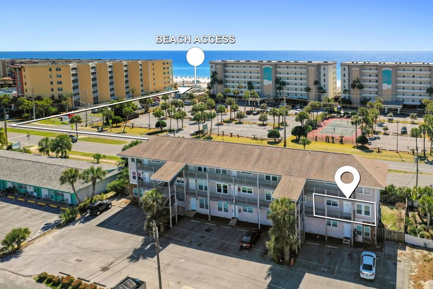 This is a charming 2nd-floor condo on Okaloosa Island with peek-a-boo views of the Gulf of America within a short proximity to the beach. This fully furnished unit is a highly rated and established vacation rental, offering a turn-key investment opportunity or personal getaway along the Emerald Coast. Recent updates include a new AC unit, a beautifully remodeled bathroom with a walk-in shower, waterproof laminate flooring in the living spaces, and new windows and sliders for enhanced comfort and energy efficiency. Enjoy this relaxed, coastal lifestyle with quick access to sugar-white sand beaches, local restaurants, attractions and a short drive to Destin Harbor where you will find boat and fishing charters, shopping, and more! An affordable opportunity in a high-demand vacation market- don't miss your opportunity to own a piece of paradise on the Emerald Coast. 
