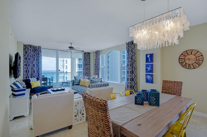 Your new home on the Gulf awaits! Your luxurious 3 bedroom conodminium home majestically rises above the beautiful uncrowded sandy shores of Navarre Beach in gated Beach Colony West. This sixth-floor residence is professionally decorated and beautifully furnished in costal chic dcor. The open floor plan is designed to make beach living easy and enjoyable accommodating family and friends. Amazing views of the gulf and sound from every room put you at ease. The kitchen is sure to please the chef with granite countertops and ample storage. The dining area is open to the living room for easy entertaining. There is also a breakfast nook with built in seating for casual dining as well as a breakfast bar perfect for chatting with friends and family. Graciously sized living area lets on to the over sized balcony that beckons you to relax outdoors and enjoy the gulf breezes, overlooking the emerald green waters and azure skies. The master bedroom suite boasts gorgeous Gulf views, access to the balcony, walk in closet and a spacious bathroom.  Master Bath features double vanities, separate shower and jetted tub all overlooking the beach. The large guest bedrooms are full of fun, vibrant colors and each has its own en suite bathroom.  A Coastal Green Air HVAC system has been installed as well as resort locks for convenience.  This residence has excellent rental history and is rental ready, sleeping 10.   Take a dip in the large pool, relax on the sun terrace, and dig your toes in the white sandy beach. Walk along the uncrowded shoreline, enjoying views of the beautiful Gulf of Mexico. You and your guests will enjoy condominium living in Navarre Beach at its best.  This condominium home comes with two parking spaces in the parking garage, one reserved.  Other amenities include tennis courts, fitness center and the largest pool on Navarre Beach. We invite you to make an appointment today to preview this ''sweet spot'' on Navarre Beach.