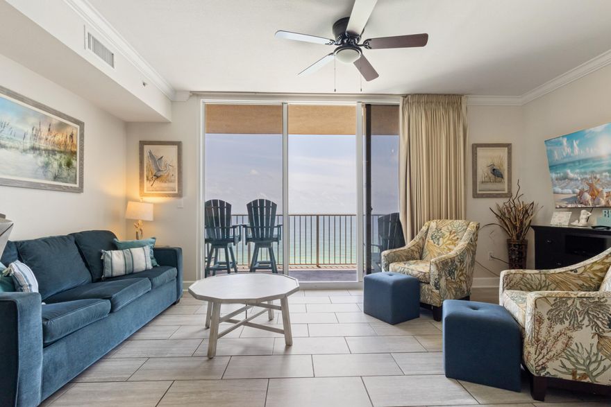 Prime 1131 sq ft ''M'' plan 2-bed, 3-bath condo at Tidewater Beach Resort, Panama City Beach! A 2 bed rental gem, it functions as a 3-bed with a bunk room and private baths for each bedroom, maximizing guest appeal. Mid-level, it offers breathtaking Gulf views through floor-to-ceiling sliding doors, new LVP flooring, fresh living room furnishings, vibrant decor, and stylish balcony furniture. Includes washer/dryer and dishwasher for hassle-free ownership. Steps from Pier Park, Tidewater boasts two lagoon-style pools, a heated indoor pool, movie theater, and more. Don't miss this turnkey opportunity to own a high-demand rental in a top-tier resort.