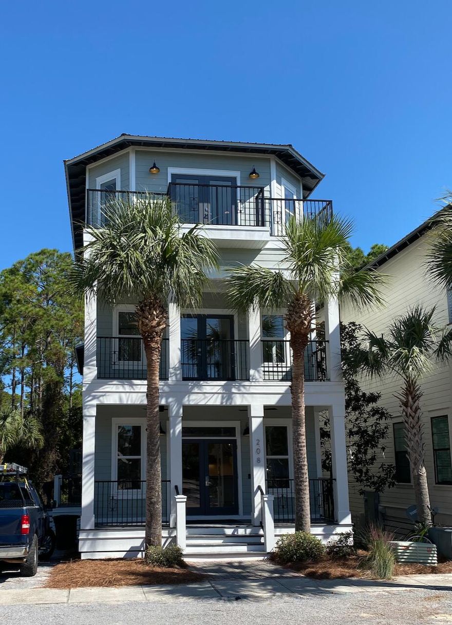 NEWLY REMODELED FROM TOP TO BOTTOM! This 9-month remodel project is wrapping up now.  If you're looking for new construction in Seacrest but can't find what you want, this one's for you!  No stone unturned in  this high end beach house remodel.   New A/C units, flooring, cabinetry, bathrooms, kitchen with Viking appliances - all new!  Paint inside and out.  New designer lighting and fans. All new appliances. This luxury beach house features 6 outdoor porches, including a 3rd floor SUNSET VIEW!   Backs up to the protected nature preserve and walking trail for a view that will never disappear.  3 HUGE bedroom suites for the adults - each fits a King Bed with sitting area. 3rd floor kid's suite features a giant bunk room,  kid's living room, and an additional game room/loft & wet bar!