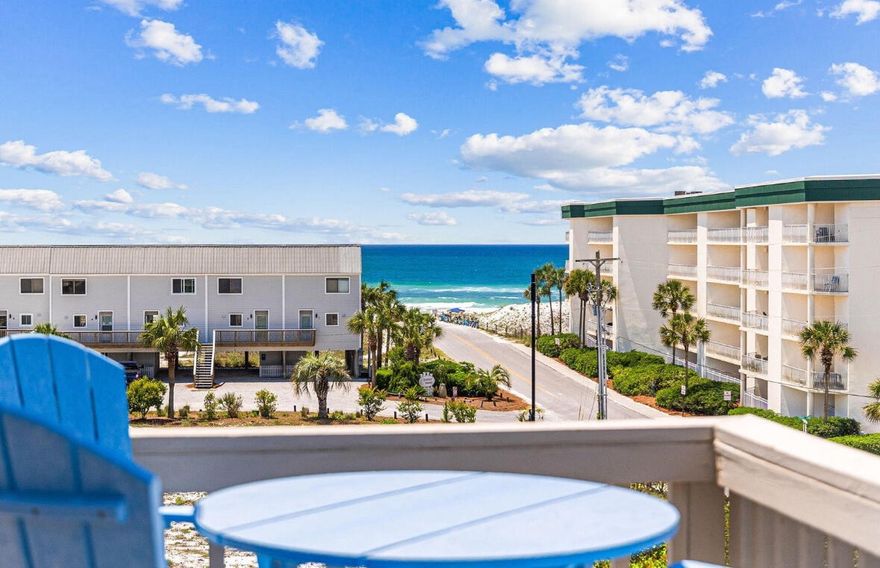 Gulf Views & Top-Floor Living at Beachfront II! Beach access located 450 feet away.  Beautifully manicured landscaping, large community pool area, stunning Gulf views, updated interiors, and a top-floor location--this turnkey-ready unit at Beachfront II has it all! Being the end unit on the top floor, you'll enjoy the best views in the building. Take in direct Gulf vistas from your living room or step onto your private wraparound patio to soak in the breeze and sound of the waves. Inside, the unit features numerous upgrades including luxury vinyl plank flooring throughout, shiplap accent walls, vaulted ceilings that enhance the open, airy feel, and a fully updated kitchen and bathroom. You can reach the unit via the stairs at the end of the building leading right to your front door, or use the centrally located elevator for easy access to unit 307A.  Upon entering, you're greeted by abundant natural light pouring through two sliding glass doors. The entryway's shiplap detailing and upgraded LVP floors set a warm coastal tone. The bathroom, immediately to your left, showcases a walk-in shower with custom pebble floor, granite countertops, and a stylish shiplap accent wall. Back in the main living area, you'll find a large storage closet for your beach gear, a pantry/linen closet, and a cozy dining nook complete with an owner's closet. The spacious living area which is bright and open thanks to those vaulted ceilings, flows seamlessly onto the balcony, the perfect spot to relax and enjoy the view. The wraparound balcony provides ample seating so everyone can take in the Gulf scenery together.
Upstairs, the loft offers two queen beds and built-in storage, an efficient and inviting space for guests when it's time to retire for the evening.
What about the Amenities?  Beachfront II offers fantastic community amenities, including a laundry room conveniently located across from the elevator on the ground floor. Outside, a winding pathway leads to lush landscaping and beautifully maintained common areas featuring paver walkways, picnic tables, grills, a covered gazebo, and a sparkling pool and hot tub. Beach access is 450 down the street and can be easily seen from unit 307A. 
Located on the East end of 30A you have easy access to restaurants and boutiques like Old Florida Fish House, Coastside 30A, Buddy's Seafood Market, and so much more. 
