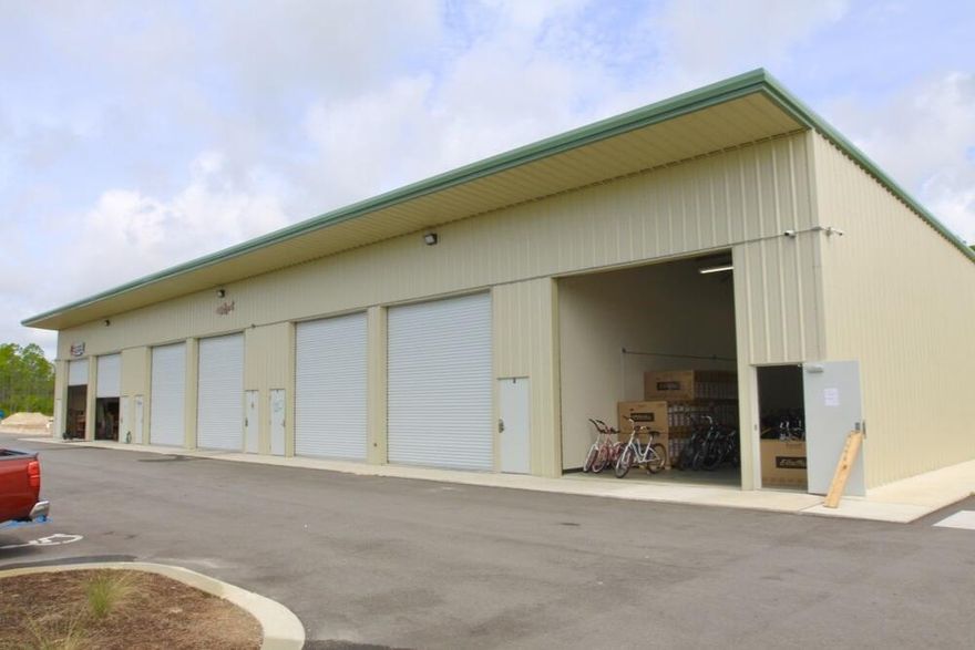 Available for  Lease- 1800sf to 3600sf warehouse units in Santa Rosa Beach FL. This project is located in the Blue Mountain Beach Industrial Park and is scheduled to be complete in June of 2022. Each unit will have a restroom, 16ft eave height, 12'x 14' overhead door and parking.